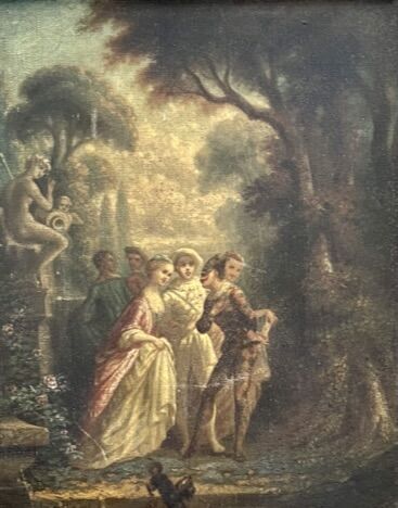 Null Scuola francese del 1860 circa
Scena Galant con Arlecchino
Olio su tela
Fir&hellip;