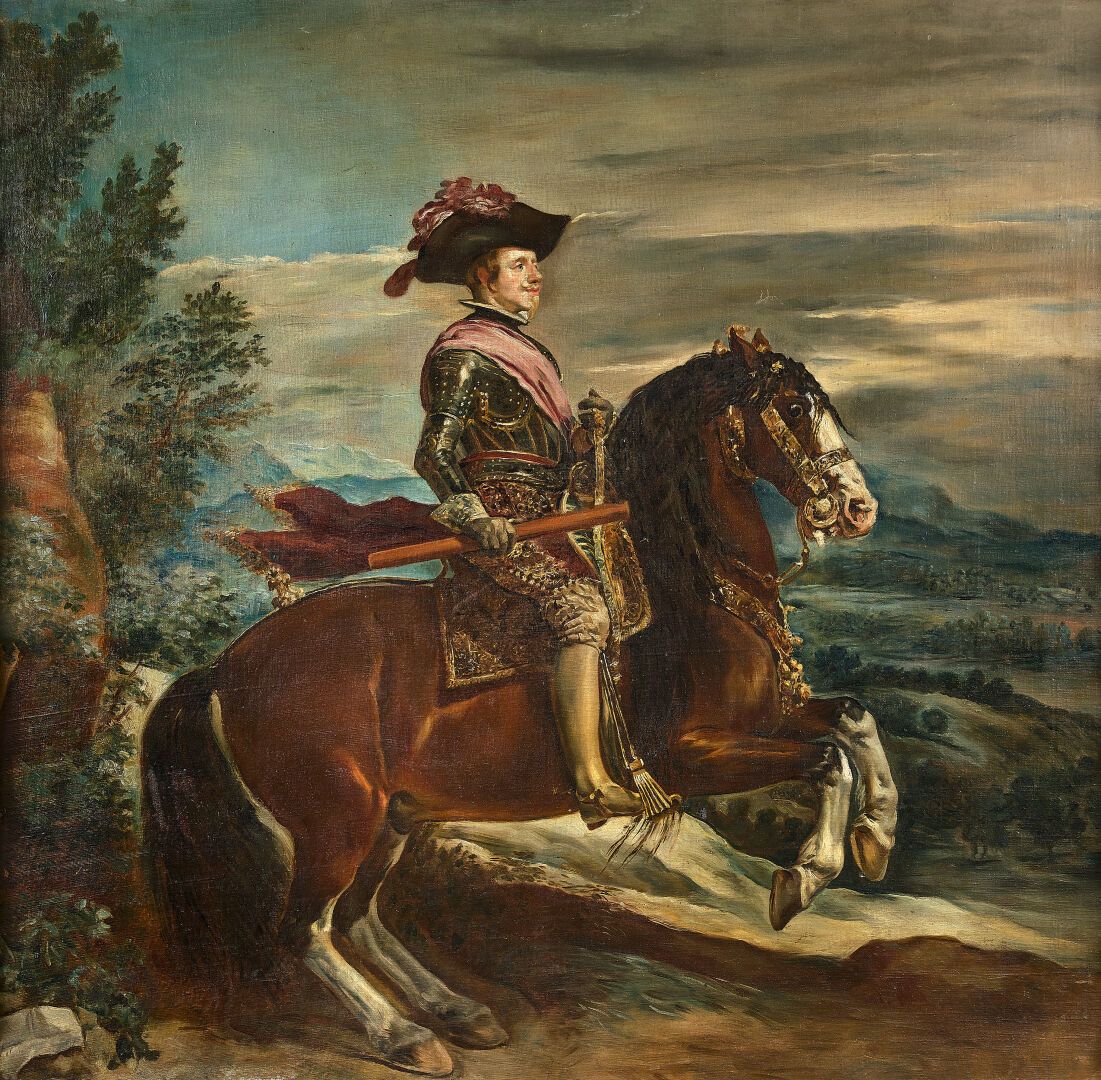 Null 卡斯托-普拉森西亚-马斯特罗（1846-1890），仿照委拉斯开兹的作品
腓力四世在马背上的画像
镶嵌在面板上的帆布。
81 x 83.5厘米 
画框&hellip;