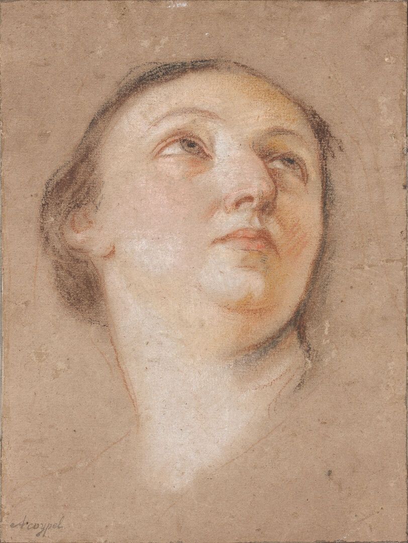 Antoine COYPEL (1661-1722) 安托万-科贝尔 (1661-1722)
女人头的研究
粉彩画。
左下角有钢笔注解A.Coypel。
残缺，&hellip;