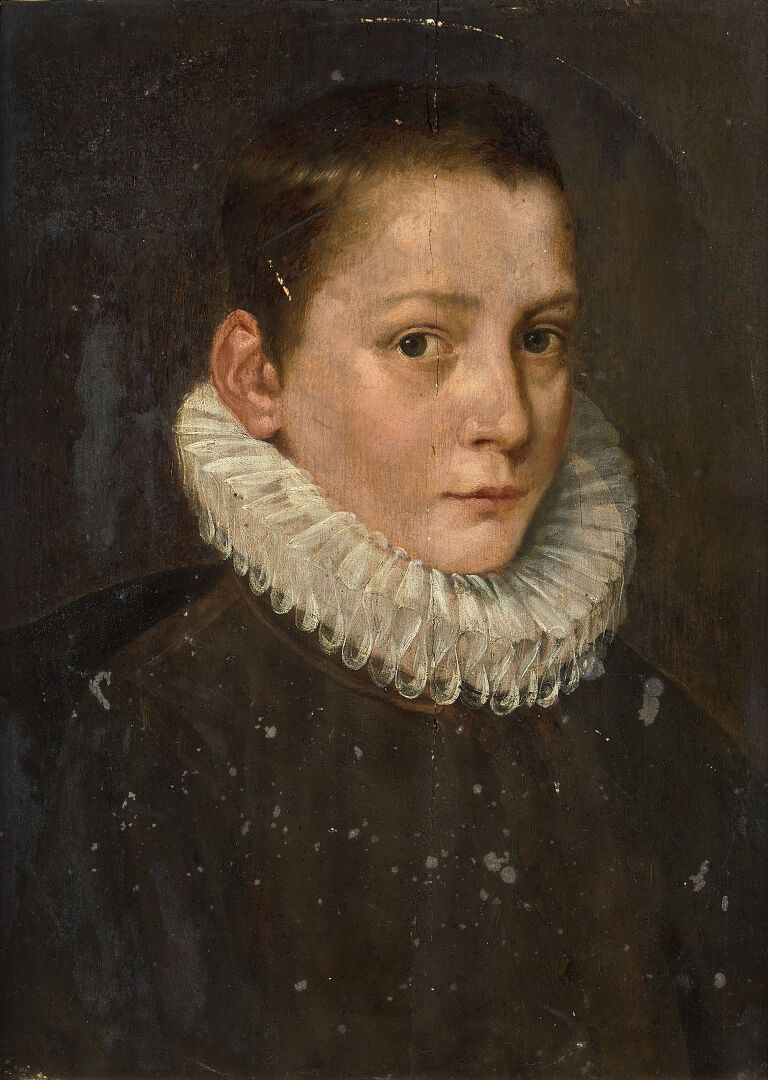 Null 弗莱米什学校（FLEMISH SCHOOL），约1600年，Willem KEY的追随者
一个戴着花边领子的小男孩的画像
橡木板，一块木板，没有镶边。&hellip;