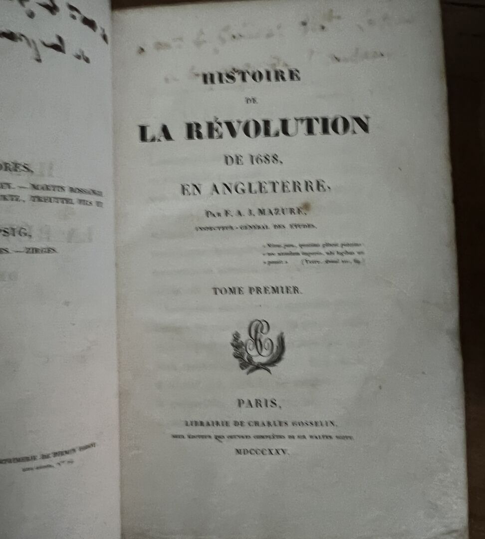 Null MAZURE
Histoire de la Révolution de 1688 en Angleterre, Paris 1825
Deux vol&hellip;