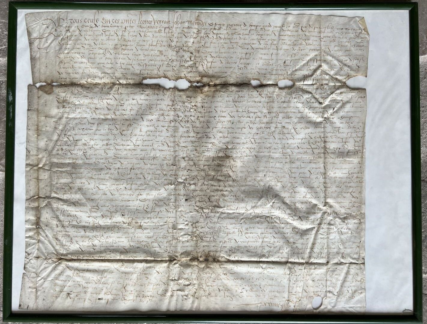Null Acte notarié sur parchemin, authentifié par Jehan Menudel, seigneur de Bomp&hellip;