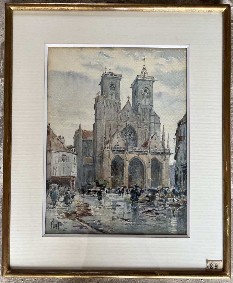 Null 勒内-勒沃德 (1872-1938)
塞穆尔-昂-奥克斯学院教堂的景色
水彩画，左下角有签名。
38 x 28 cm

展览印章 "189"。