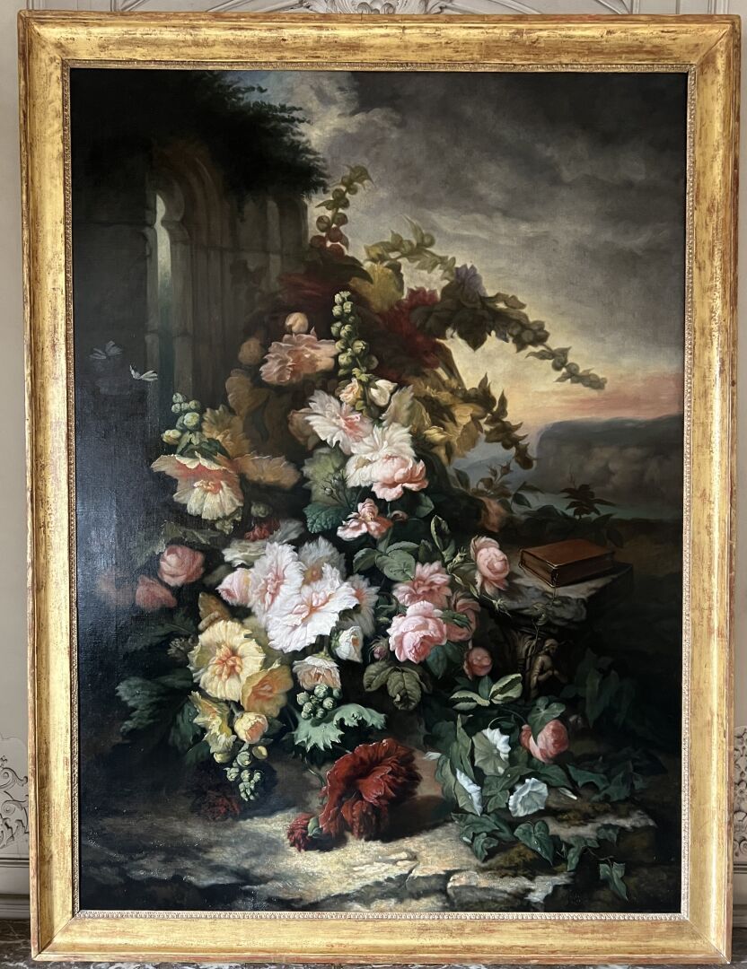 Null Attribué à Simon Saint-Jean (1808-1860)
Nature morte aux roses trémières 
T&hellip;