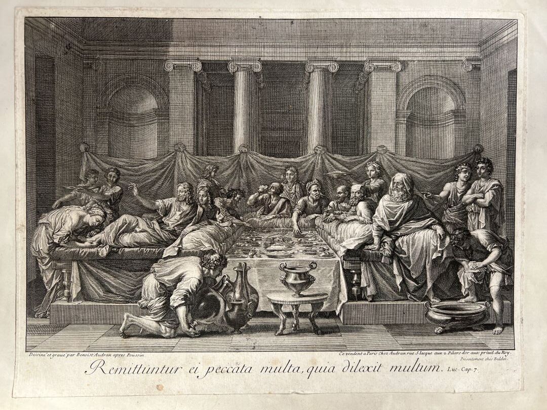 Null 法国学校，18世纪
Benoist Audran在Nicolas Poussin之后创作的一套五幅版画 
28 x 37厘米