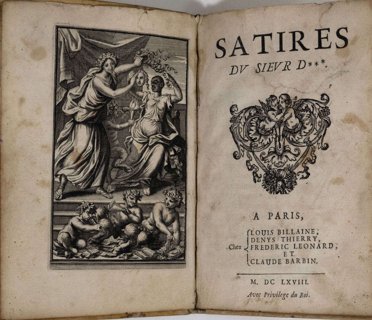 [BOILEAU (Nicolas)]. Satires du sieur D***. A Paris, chez L. Billaine, D. Thierr&hellip;