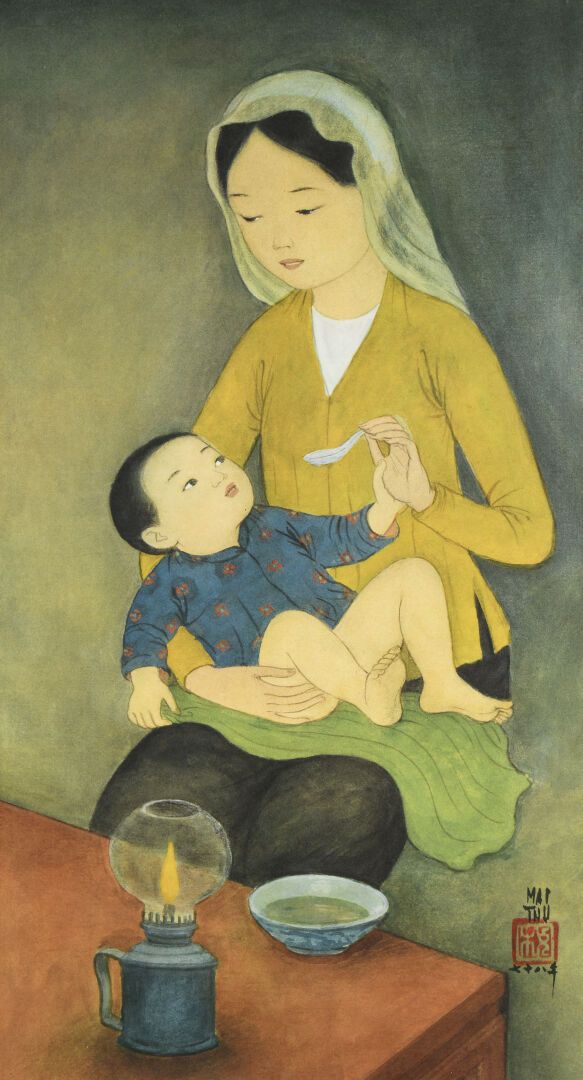 Null MAI THU (1906-1980) 
Mother and child, 1978
Color reproduction, printing an&hellip;