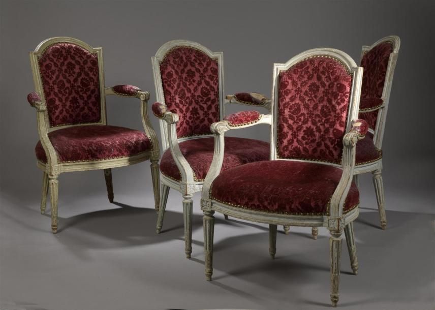 Null Suite de quatre fauteuils estampillée JB BOULARD d'époque Louis XVI provena&hellip;