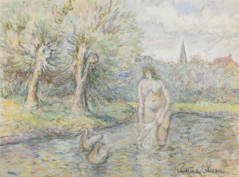 Null Paul-Émile Pissaro (1884-1972)
Femme nue au bain dans l'etang
aquarelle sig&hellip;