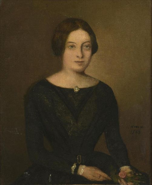 Null Jean Jacques Henner 1829 - 1905 
Portrait de femme en noir
Huile sur toile &hellip;