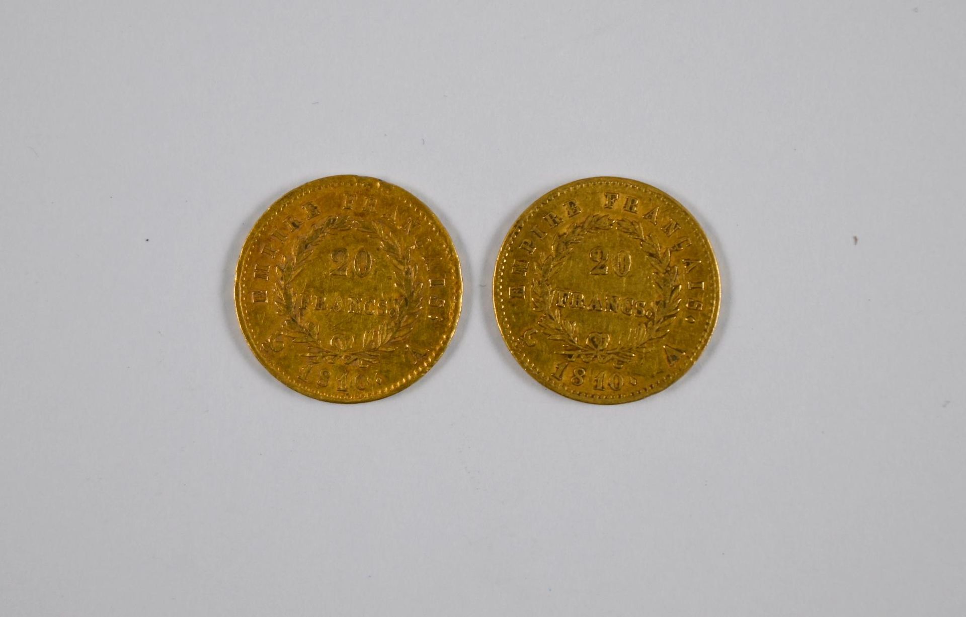Null Lot de (x2) pièces de 20FF or Napoléon I Empereur, 1810 - FRAIS REDUITS A 1&hellip;