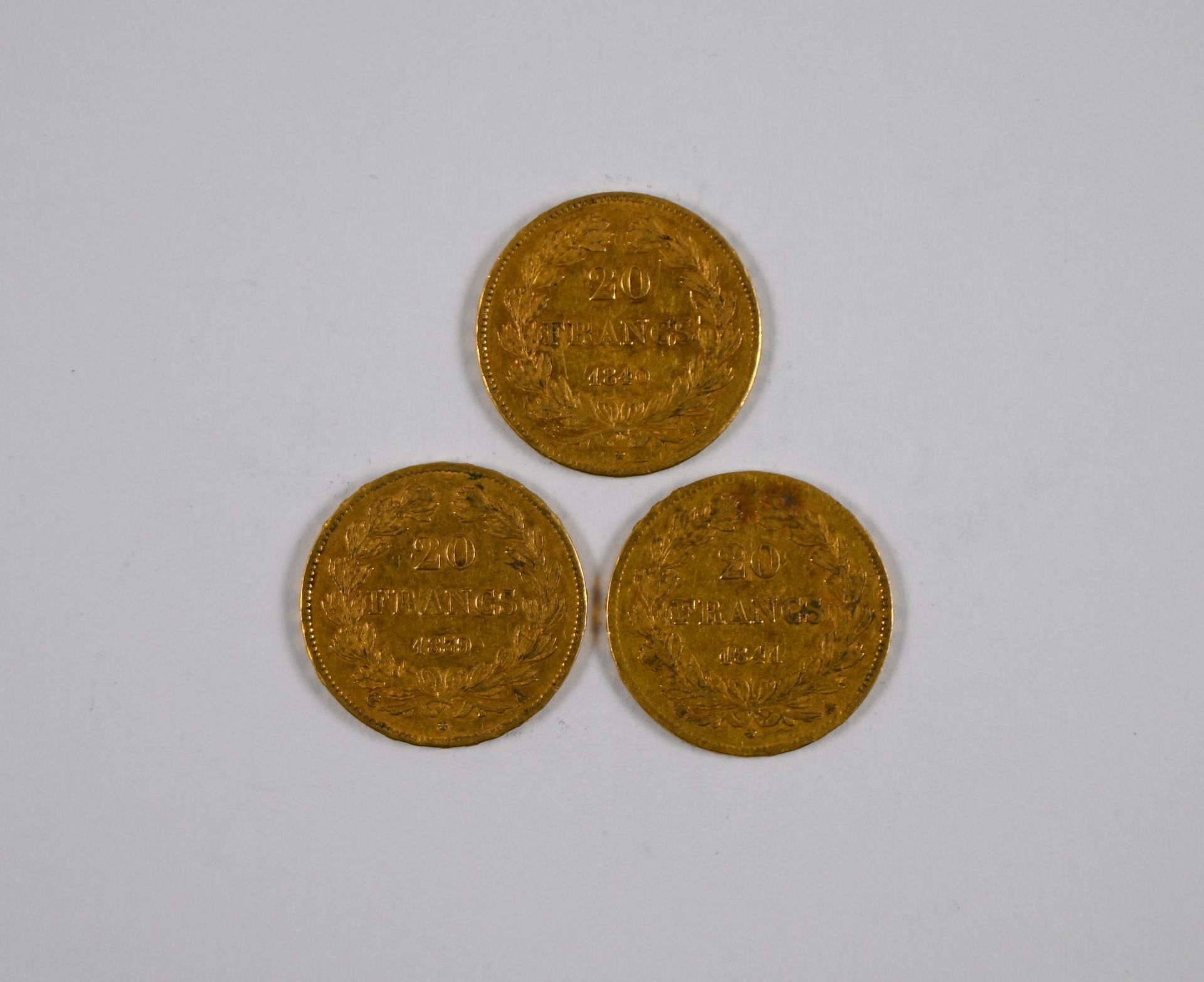 Null 一批（x3）20FF金币，带有法国国王路易-菲利普一世（Louis Philippe I）的轮廓，1839年、1840年和1841年 - 税率降至13&hellip;