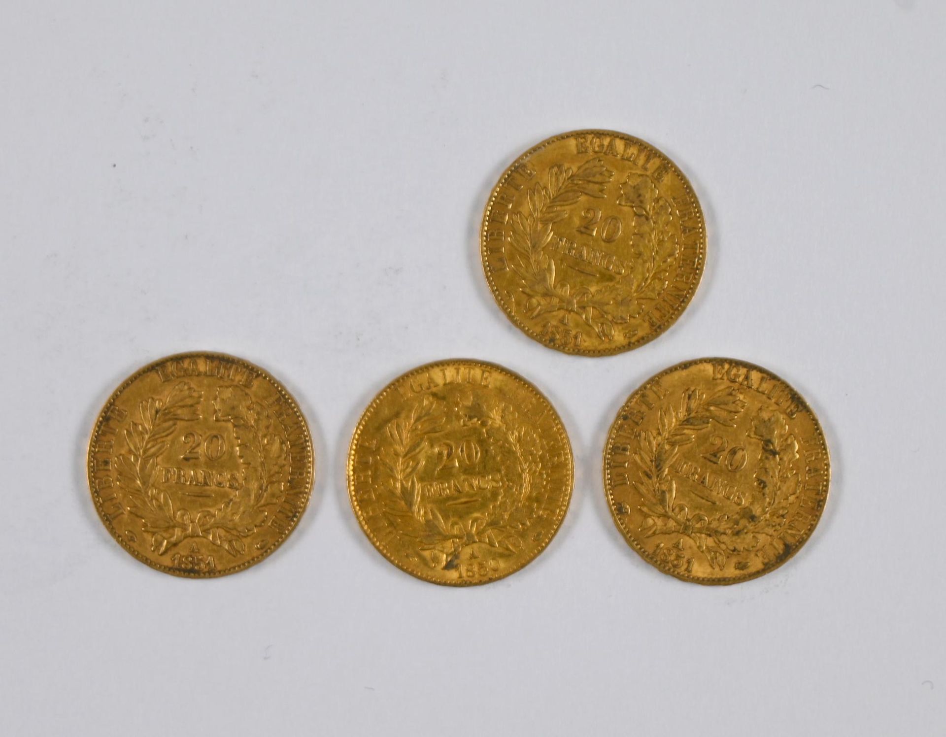 Null Lot de (x4) pièces de 20 FF or au profil de Proserpine, 1850, 1851 - FRAIS &hellip;