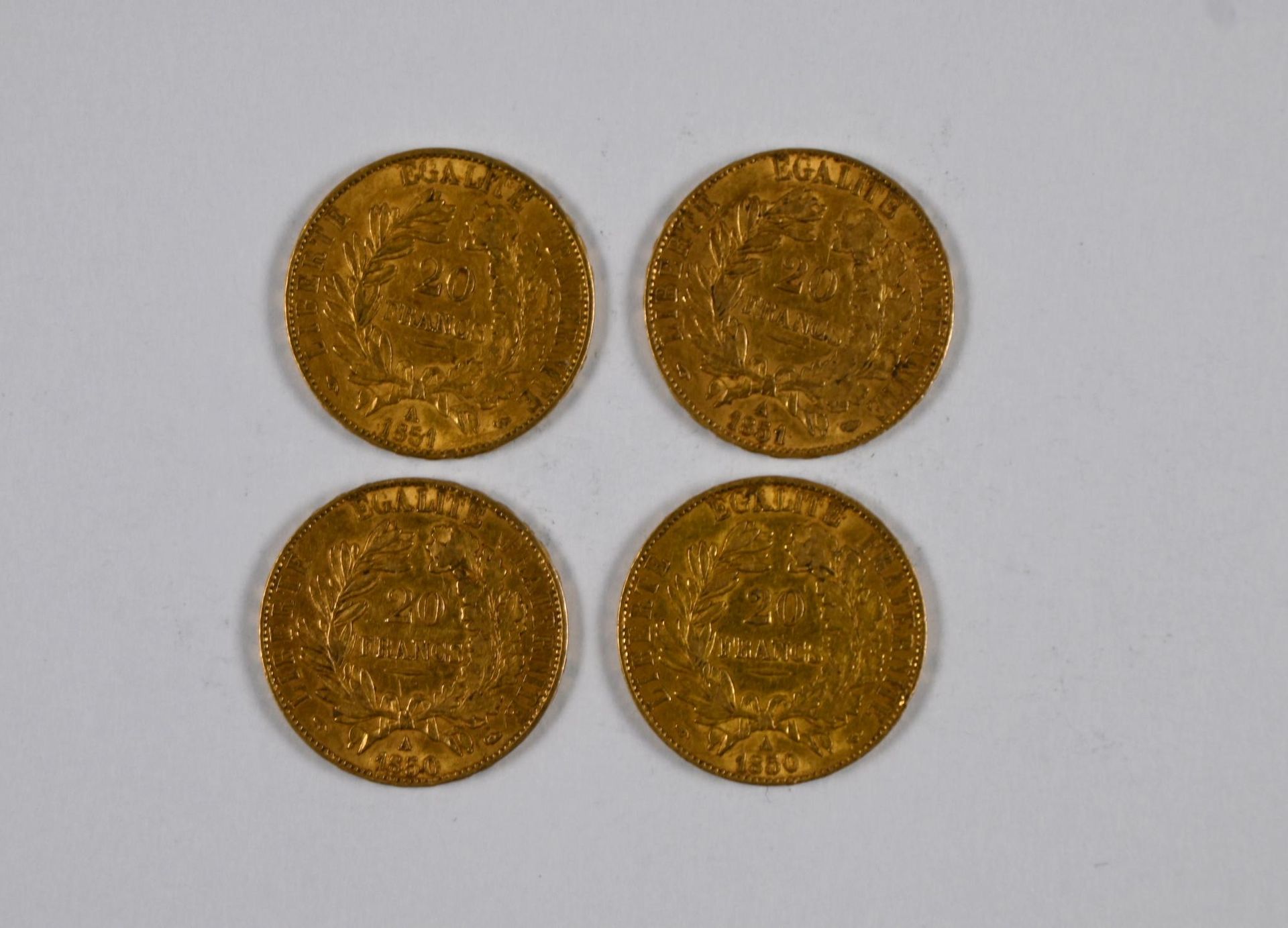 Null Juego de (x4) monedas de oro de 20 FF con Proserpina, 1850, 1851 - CARGOS R&hellip;