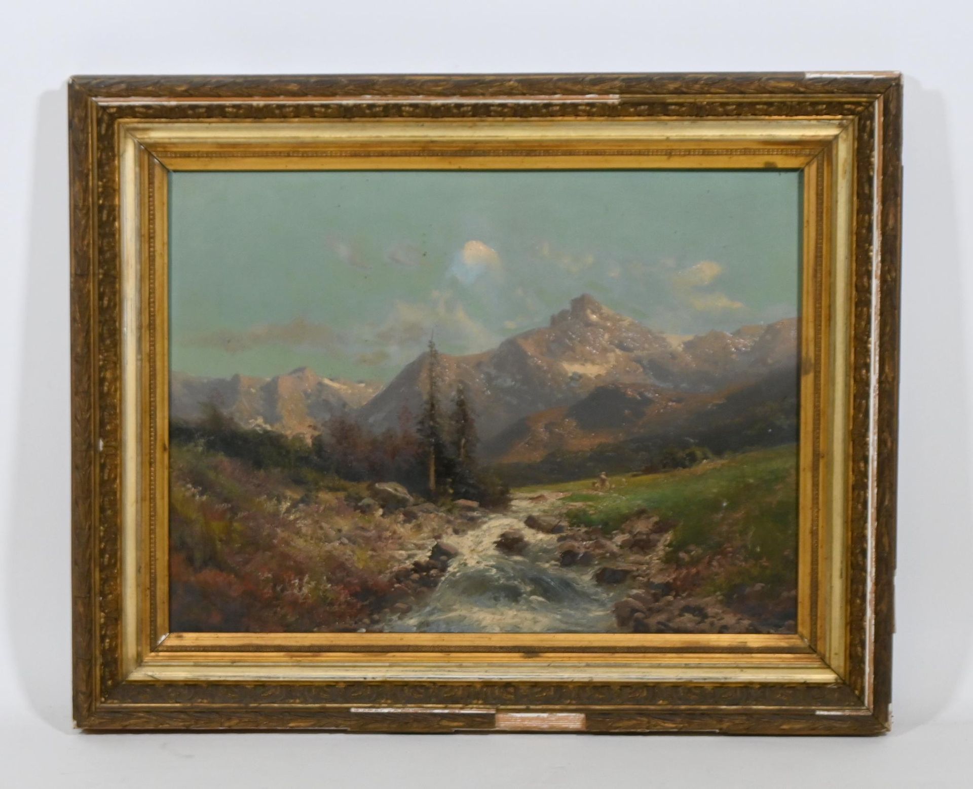 Null Ecole vers 1900, hst figurant un paysage alpin avec cascade en premier plan&hellip;