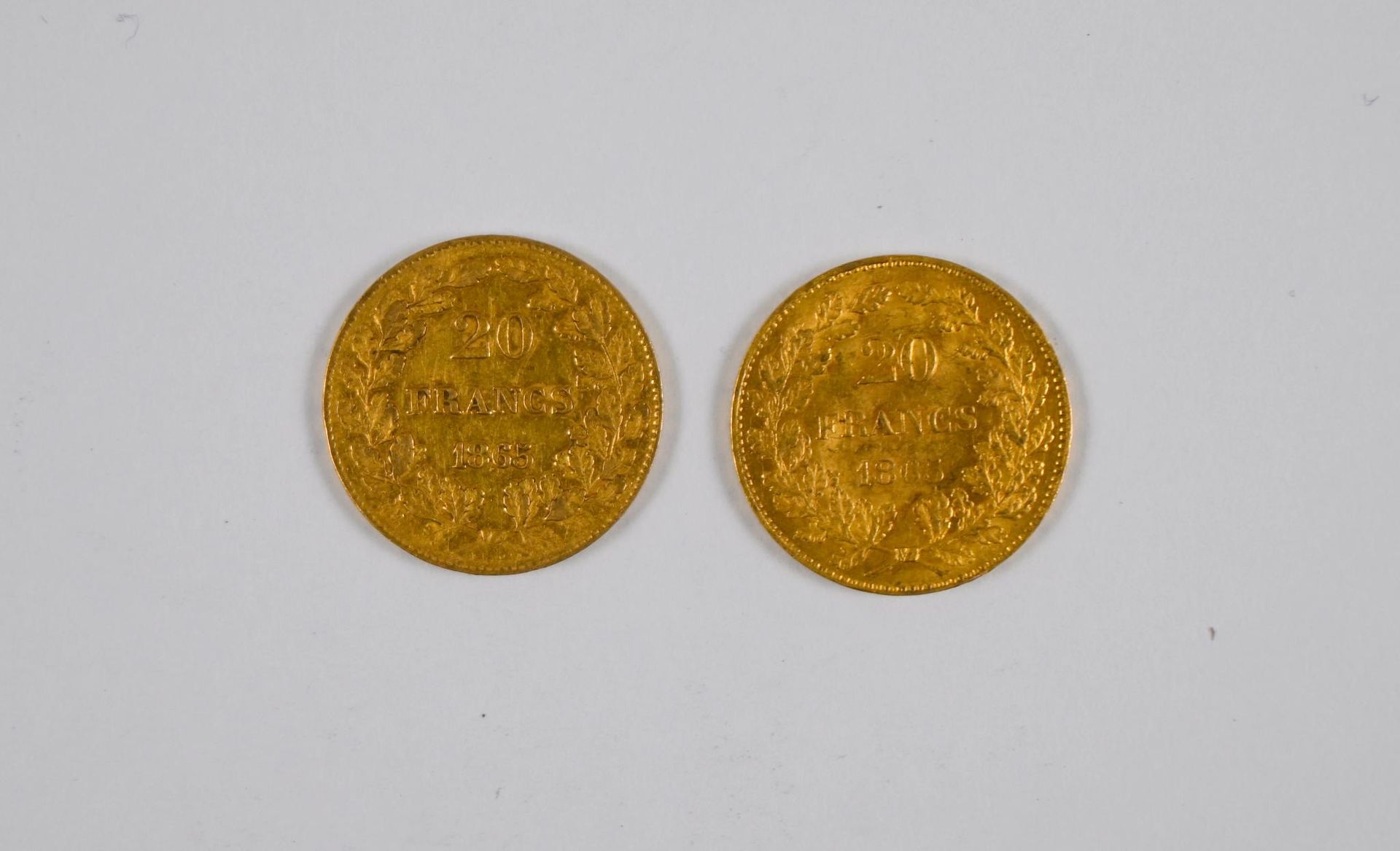 Null 一批（x2）20F比利时金币，带有国王利奥波德一世的轮廓，1865年 - 税率降至13.5%（不含增值税）。