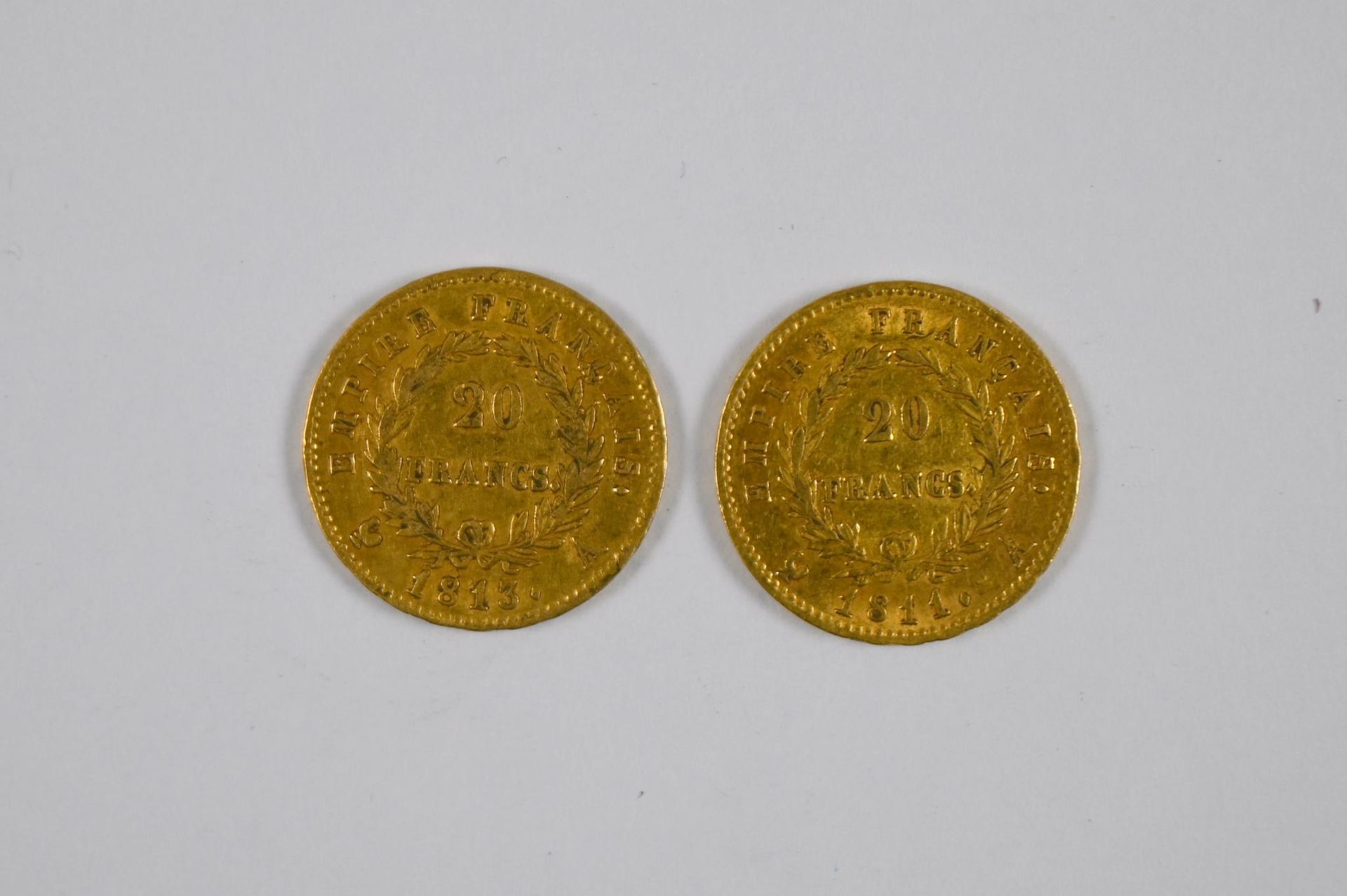 Null Lot de (x2) pièces de 20FF or Napoléon I Empereur, 1813 - FRAIS REDUITS A 1&hellip;