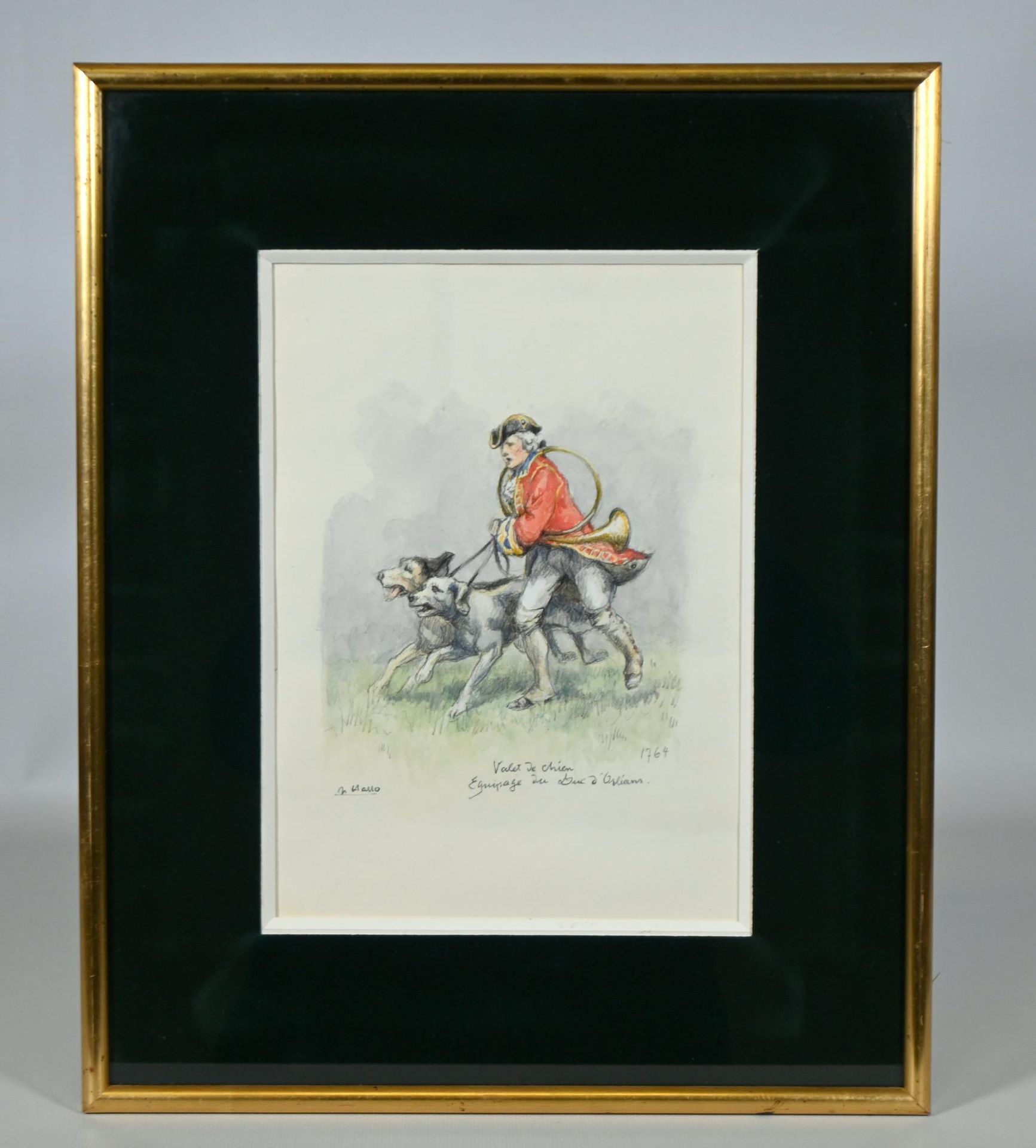 Null Charles Hallo (1882-1969), "Valet de chien - Equipage Duc d'Orléans" dessin&hellip;