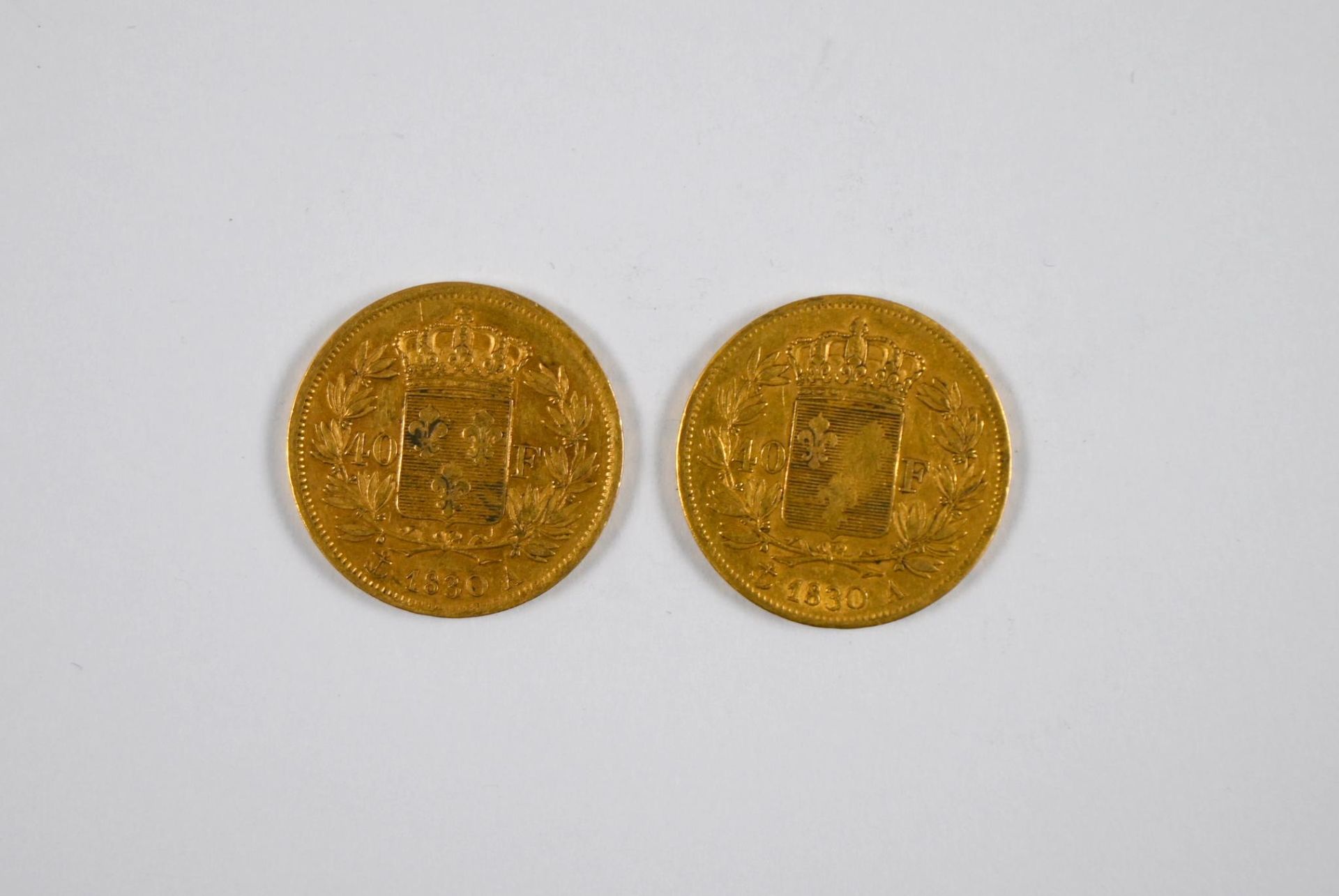 Null Lote de (x2) monedas de oro de 40FF con el perfil del rey de Francia, Carlo&hellip;
