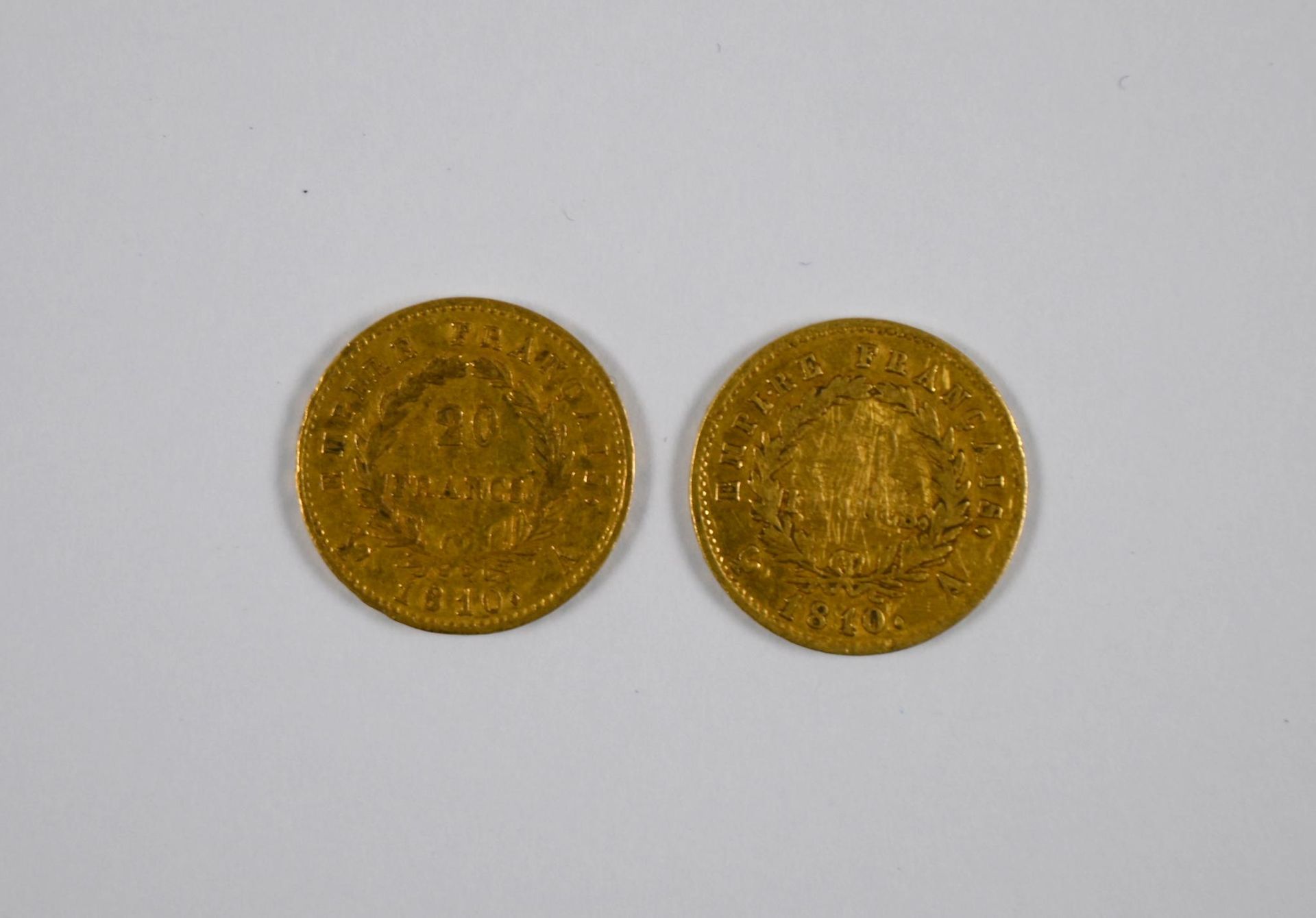 Null Lot de (x2) pièces de 20FF or Napoléon I Empereur, 1810 - FRAIS REDUITS A 1&hellip;
