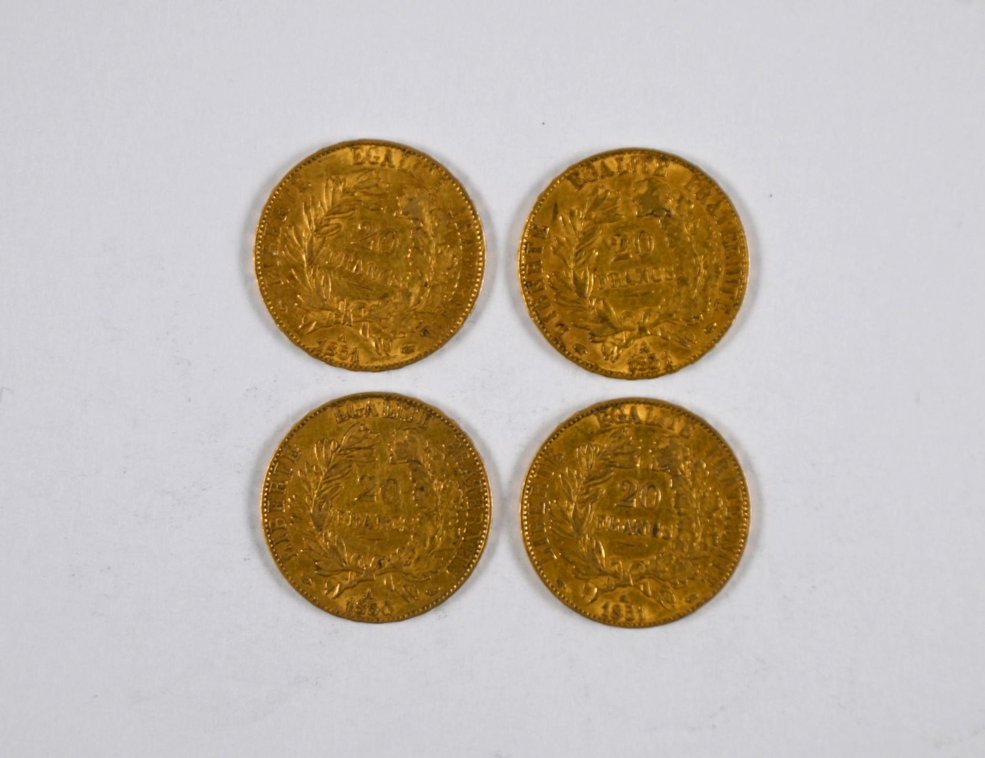 Null 一套（x4）20 FF金币，图案为1851年和1850年的普罗塞宾（Proserpine） - 税率降至13.5%（不含增值税）。