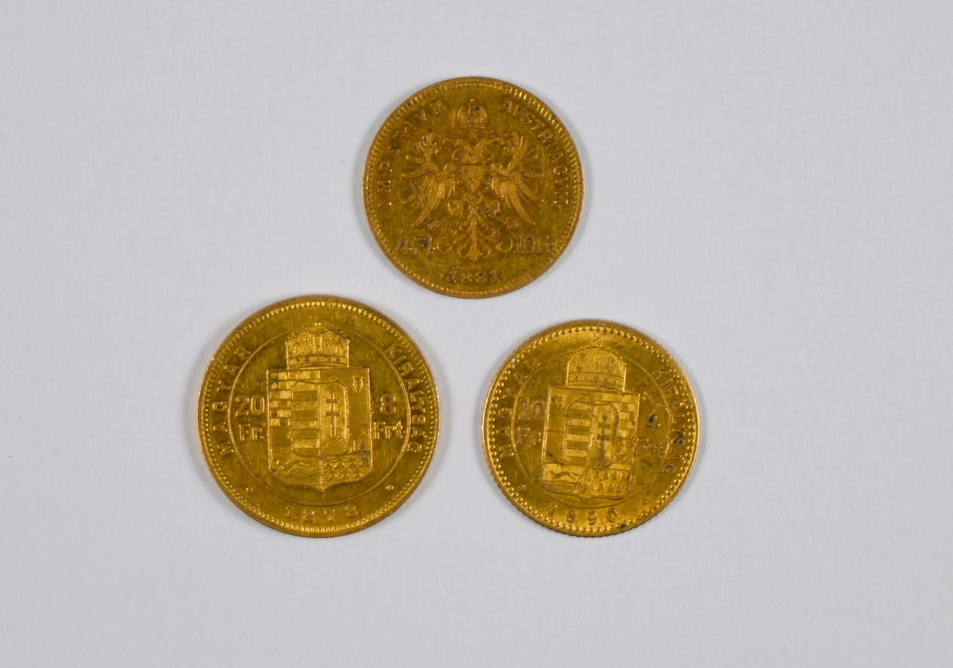 Null (x1) 20 Fr 奥地利金币，带有弗朗茨-约瑟夫一世皇帝的侧面图案，1878年 + (x2) 10 Fr 奥地利金币，带有弗朗茨-约瑟夫一世皇帝的&hellip;