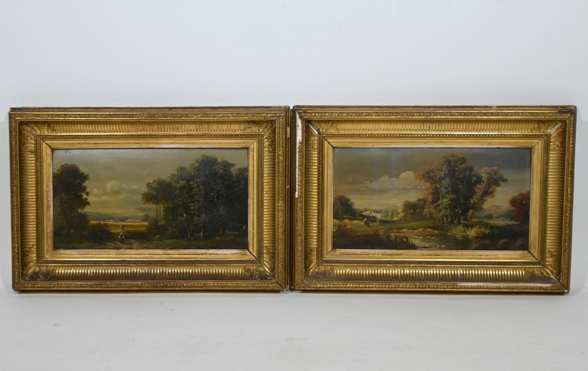 Null Ecole du XIXe, paire d'hsp figurant des paysages de campagnes animés (22x41&hellip;