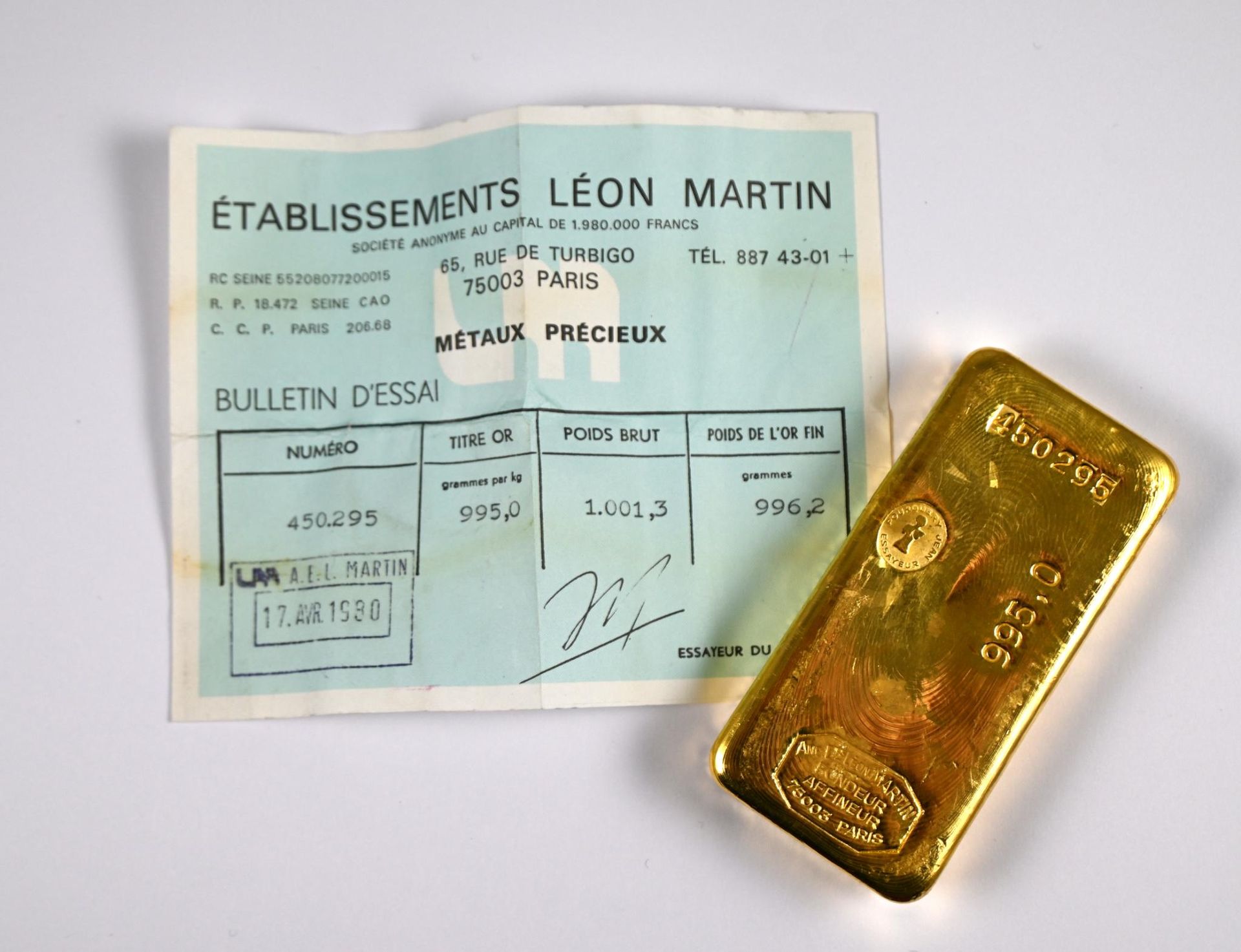 Null Lingote de oro de 1 kilo, con cupón de prueba - CARGOS REDUCIDOS AL 13,5% s&hellip;