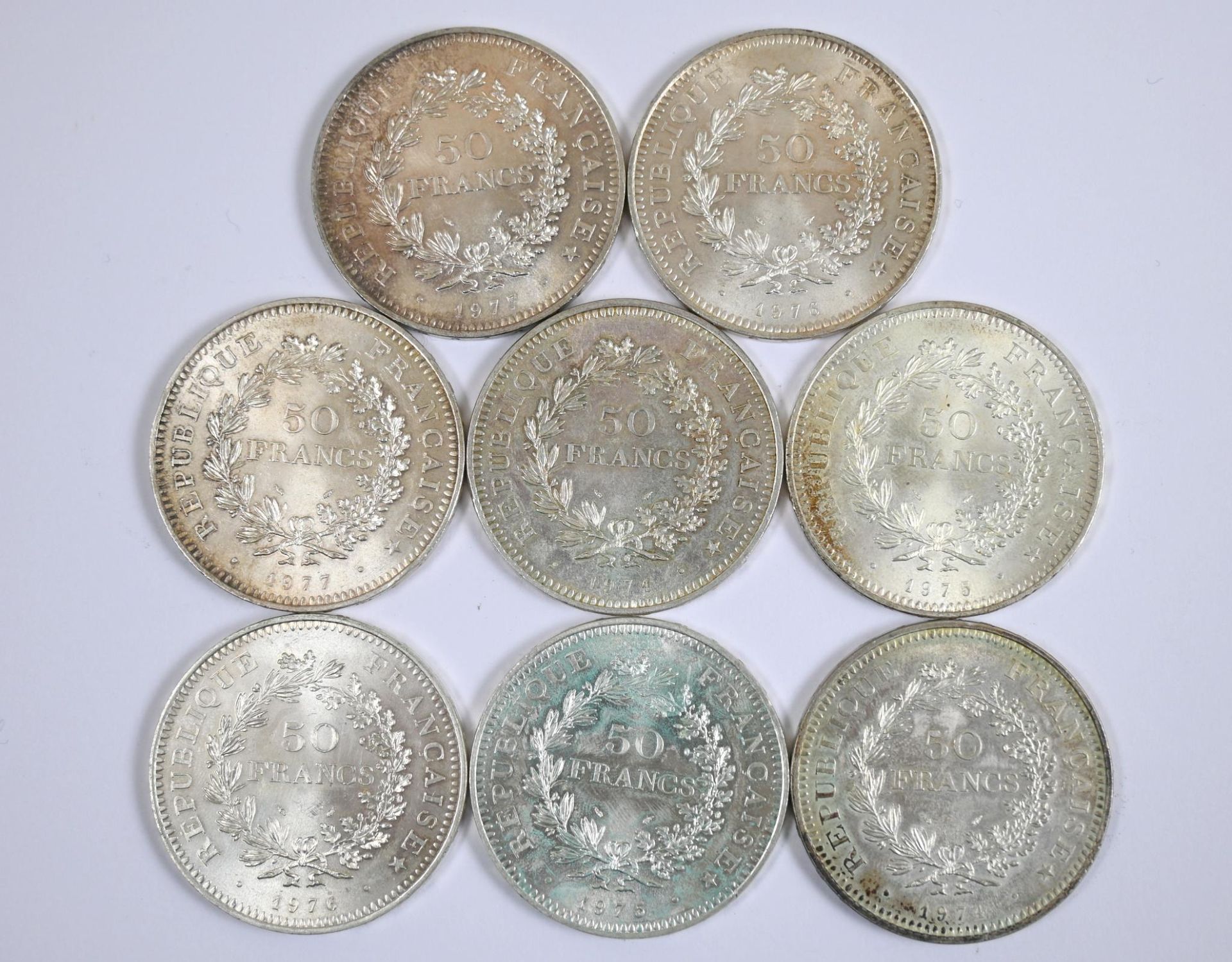 Null Lot of (x8) 50F silver coins dated 1977 - 1976 - 1975 - 1974