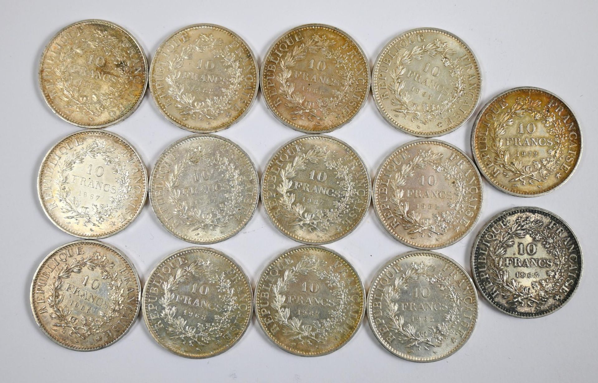 Null Lote de (x14) monedas de plata de 10F de los años 60 y 70