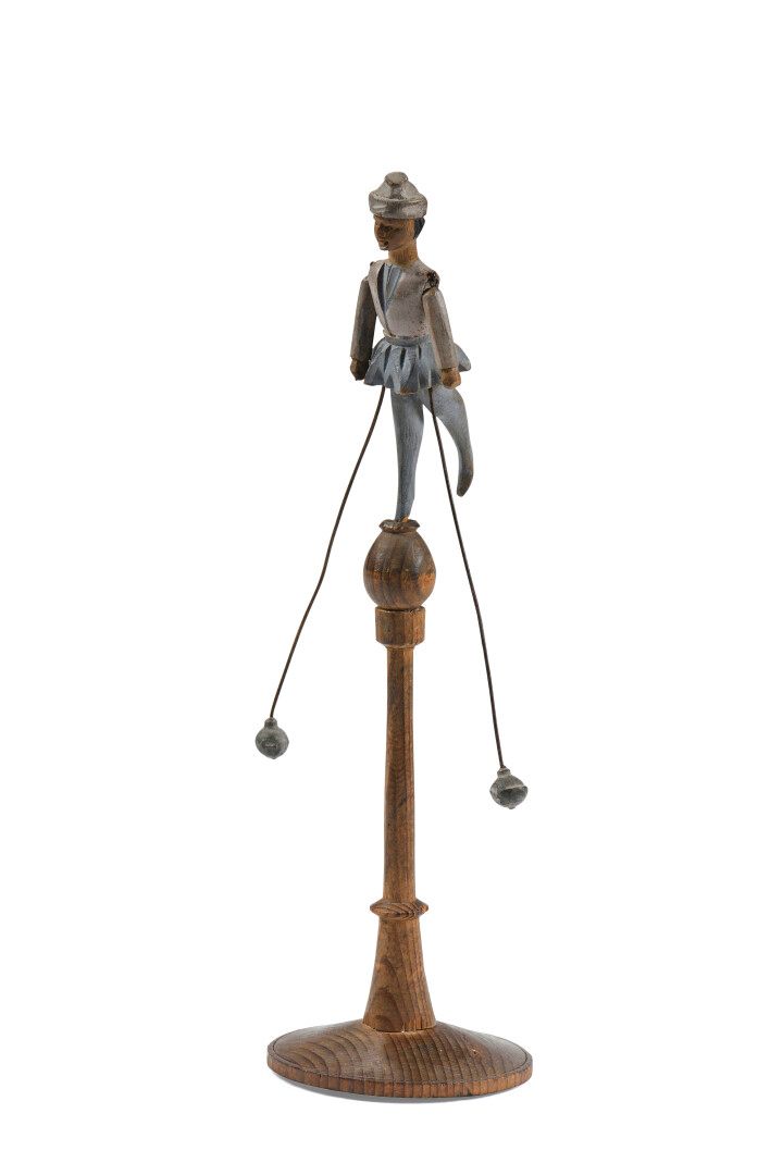 Null Painted wooden balancing act with articulated arms and compensating weights&hellip;