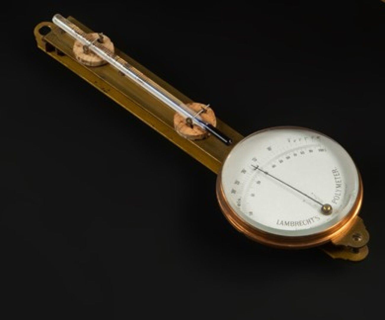 Null Lambrecht polymer with its alcohol thermometer. Brass frame