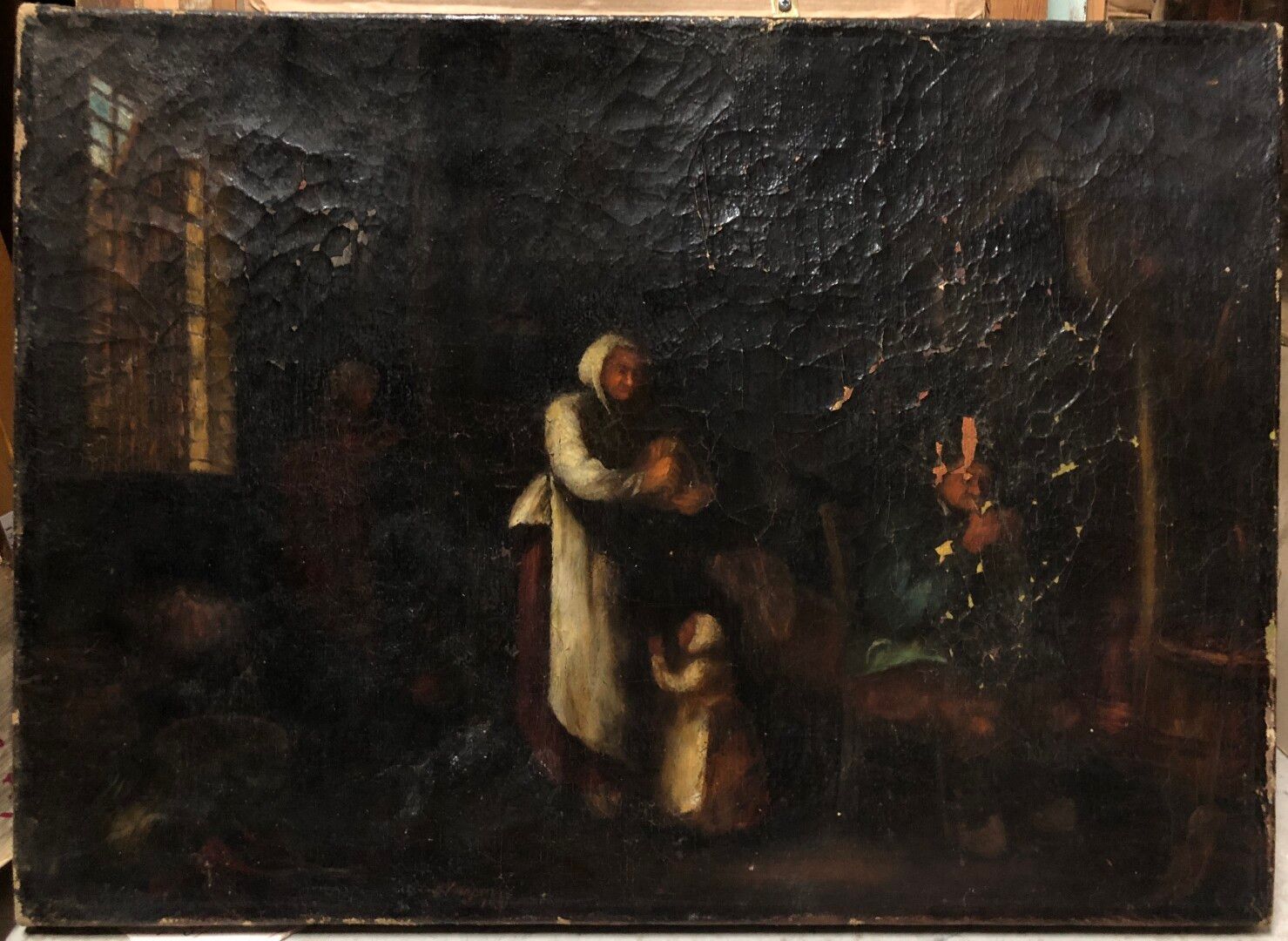 Null 19世纪的佛兰德学校

厨房内部场景

布面油画

33 x 46 cm (掀开，破损和丢失的部分)