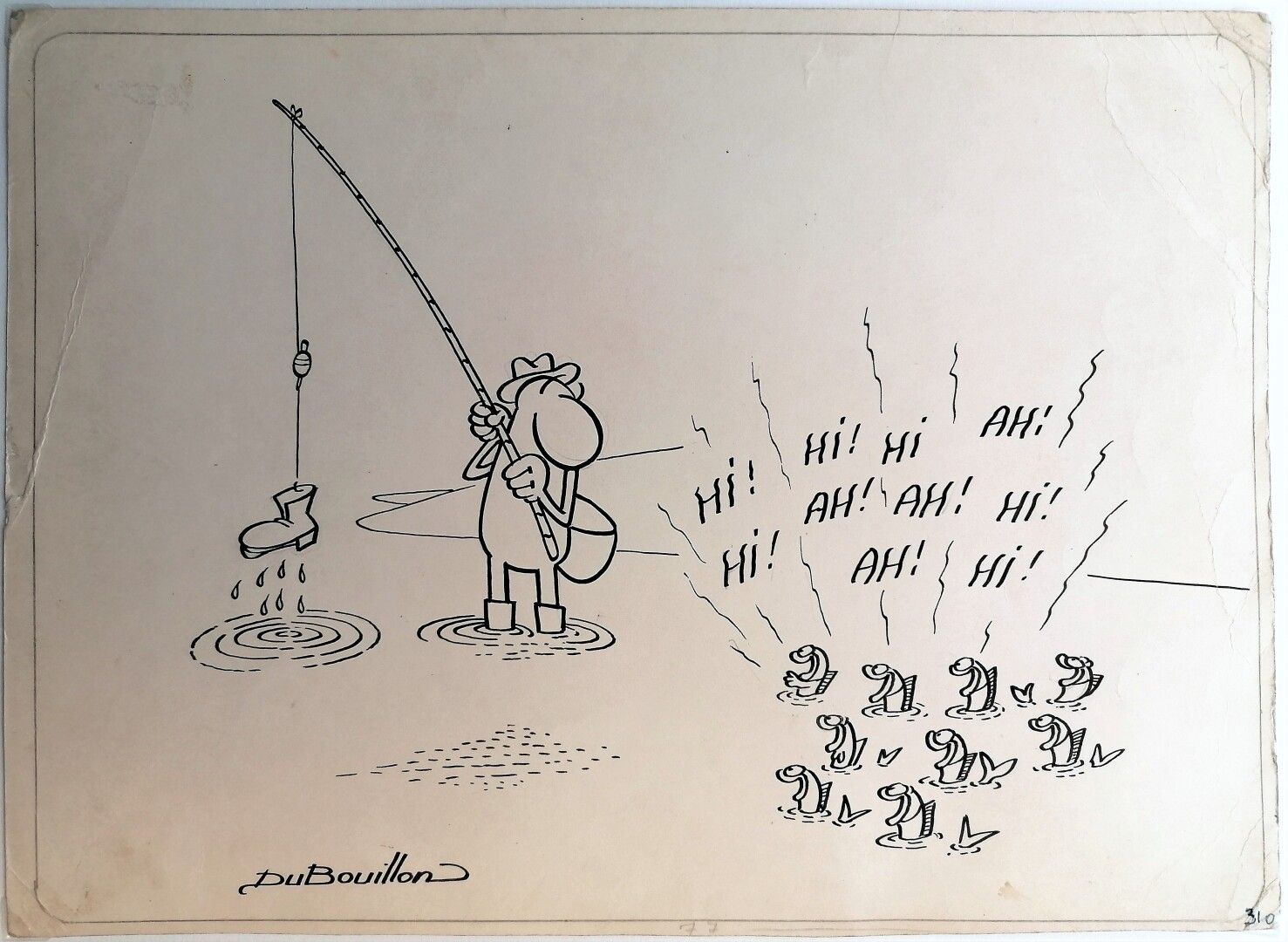 Null Alain BOUILLON (1943)，又名DUBOUILLON。

捕鱼

左下角签名的黑墨水

24 x 33厘米（折痕、划痕、污点和注释