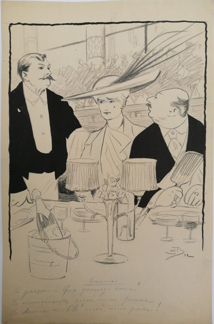 Null Jacques WELY (1873-1910)

罗塞里

印度墨水、黑石和蓝色铅笔，右下方有签名和日期12，标题是:

男孩 你在吃什么？

绅士&hellip;