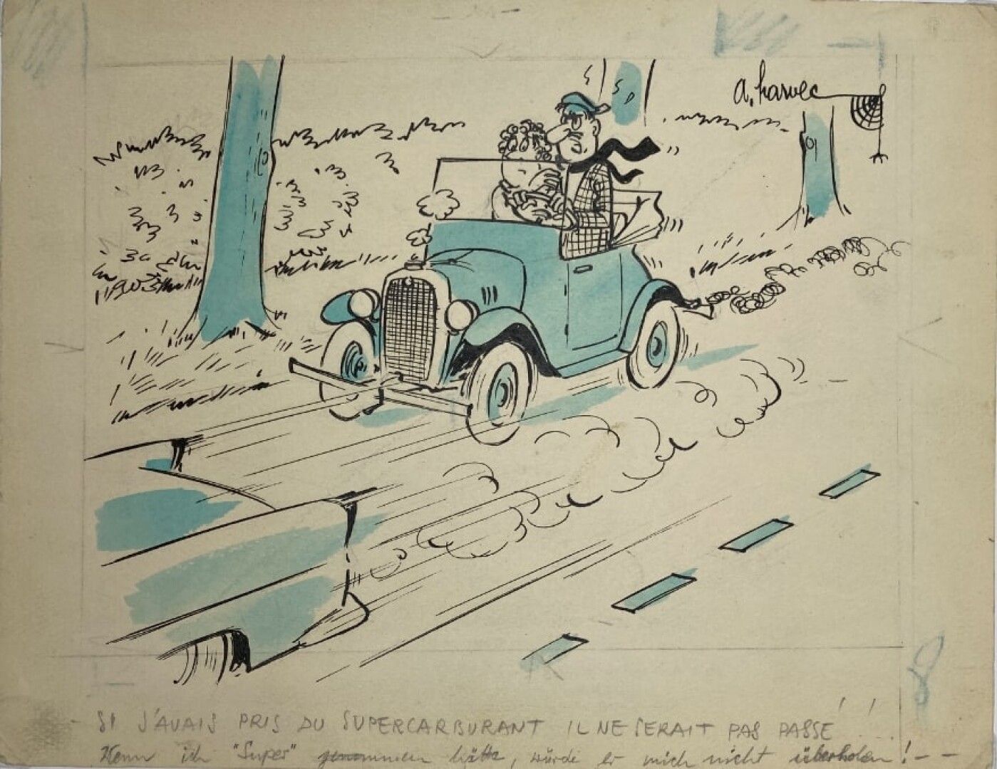 Null André HARVEC (1918)

超级燃料（SUPERFUEL

印度墨水和水彩画，右上角有签名，标题为:

- 如果我参加了 "超级车展"，&hellip;
