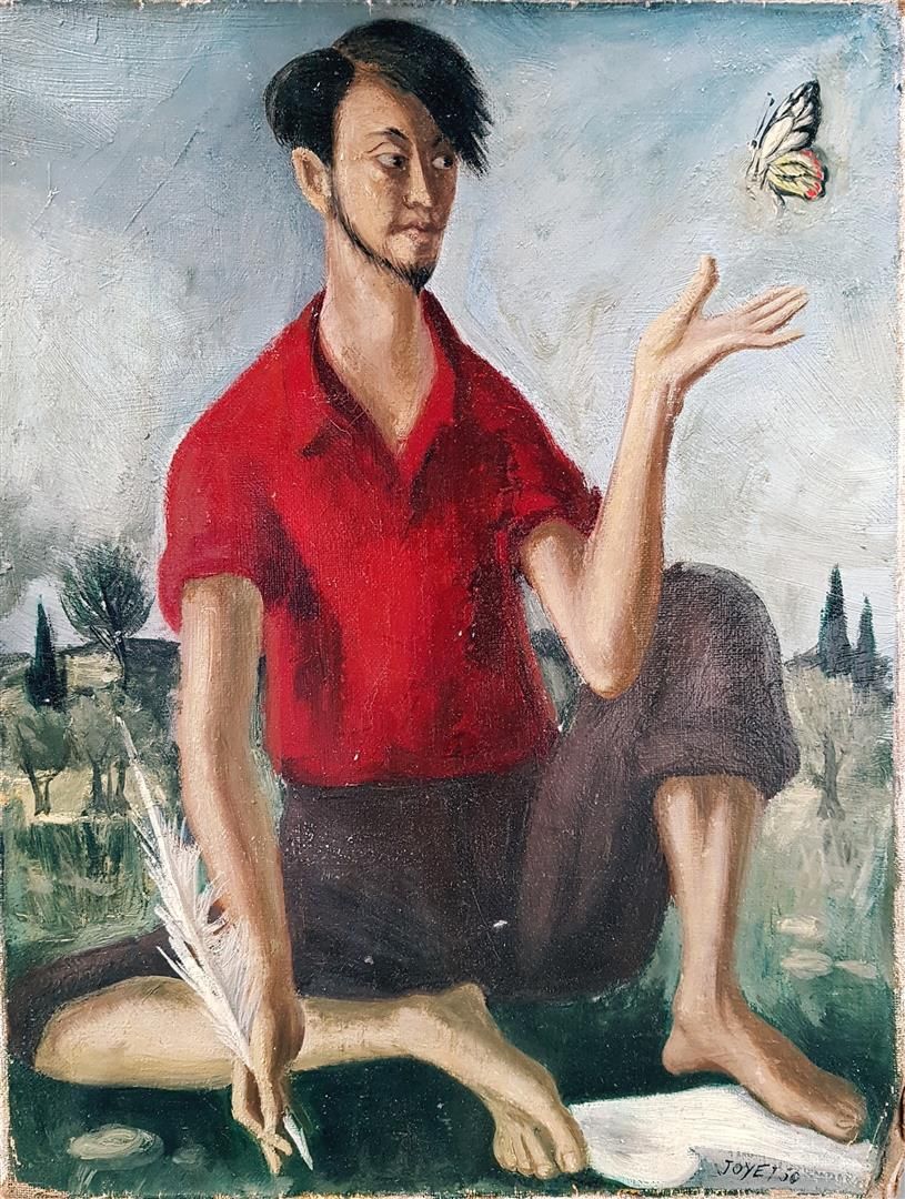 Null 让-约耶(Jean JOYET) (生于1919年)

作家与一只蝴蝶坐在一起

布面油画，右下角有签名，有日期

50 35 x 26,5 cm