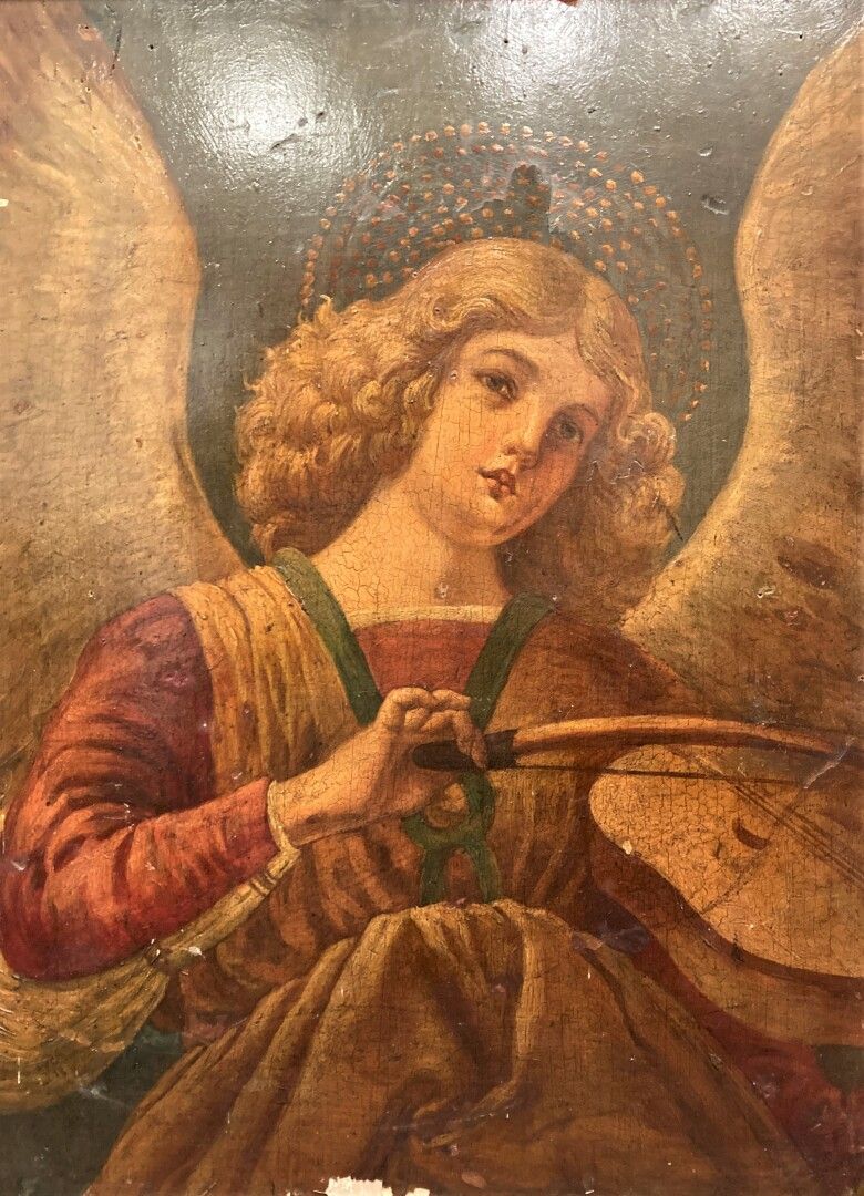 Null 19世纪的学校

一位天使音乐人

板上油彩

65 x 47厘米（事故和缺失的部分）。