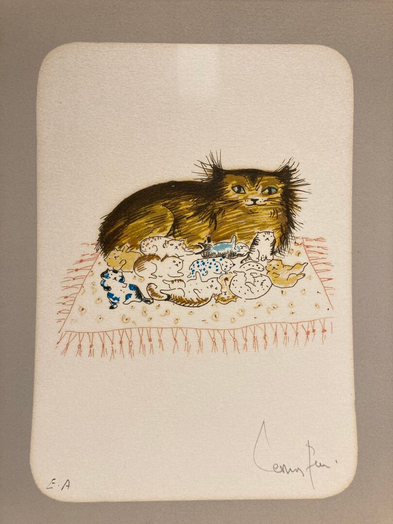 Null 莱昂诺-菲尼(1907-1996),之后

猫和她的孩子

右下角有签名的彩色印刷品和注解的艺术家证明

32 x 24 厘米



附上。

Lui&hellip;