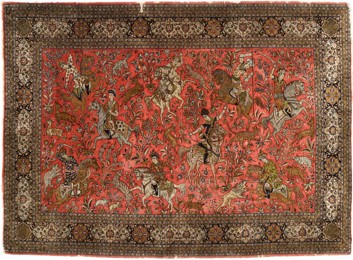 Null Ghoum Irán

Alfombra de seda con decoración central de escenas de caza impe&hellip;