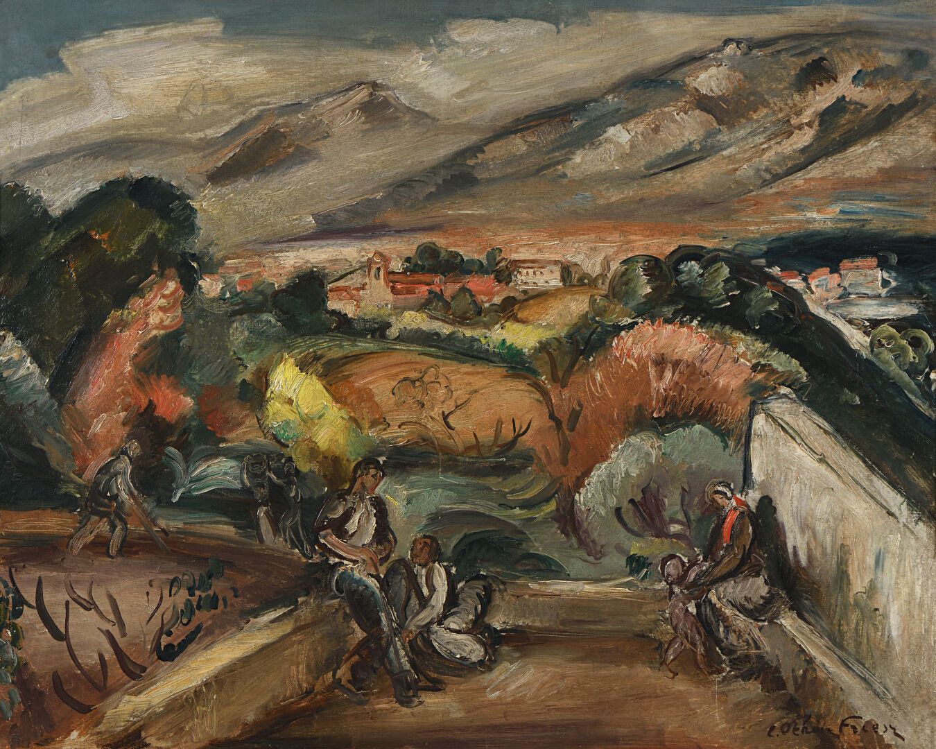 Null 埃米尔-奥通-弗雷兹(1879-1949)

人们在花园中俯瞰土伦的风景。

布面油画，右下角有签名。

65 x 81 cm

相关作品：《土伦附近&hellip;