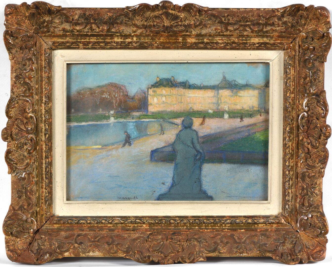 Null 阿尔伯特-马奎特（1875-1947年）

卢森堡花园里的池塘

纸上粉笔画。

中心下方有签名。

16 x 23 cm