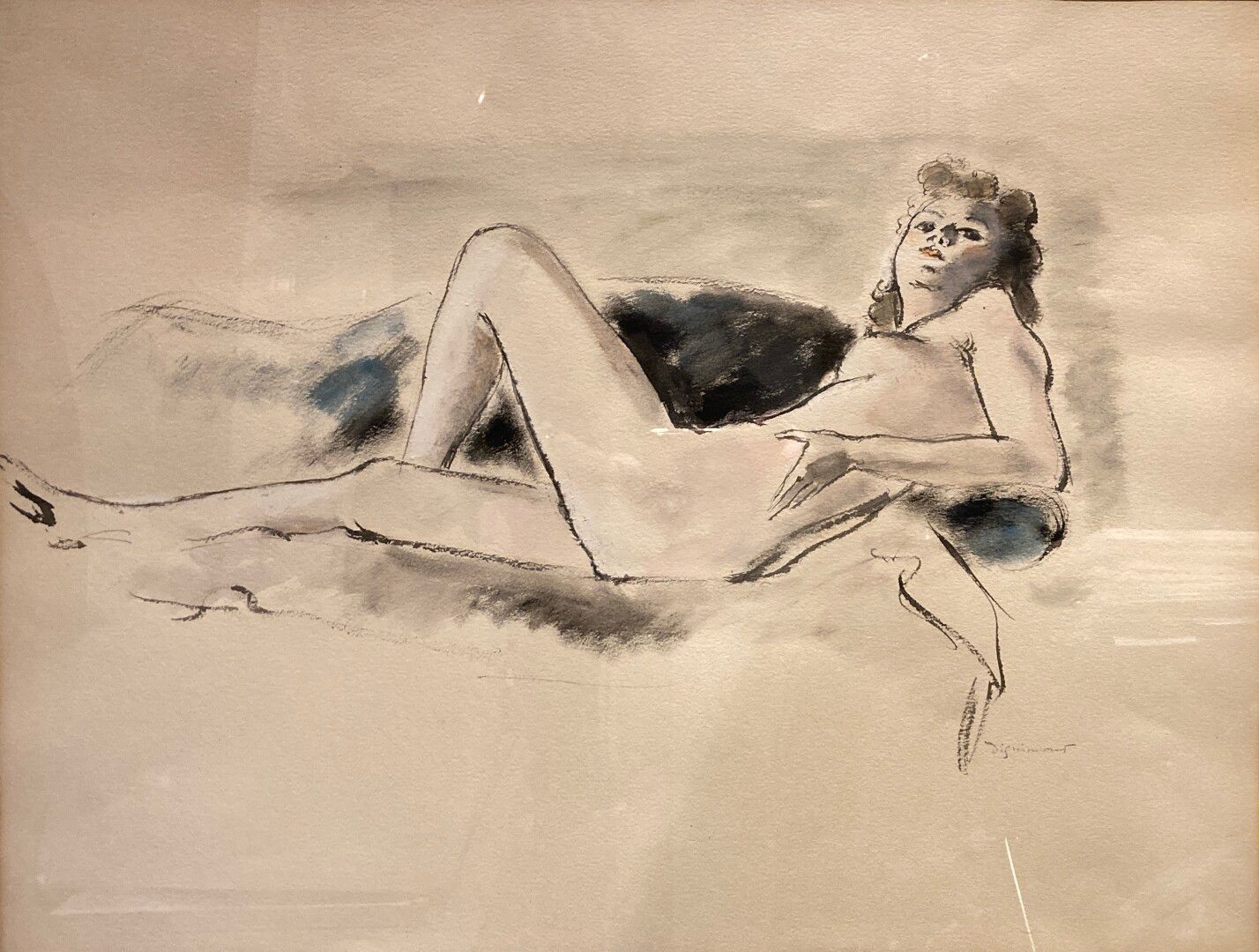Null 安德烈-迪尼蒙(André DIGNIMONT) (1891-1965)

慵懒状态下的女人

纸上水彩画，右下角有签名

49 x 64 厘米
