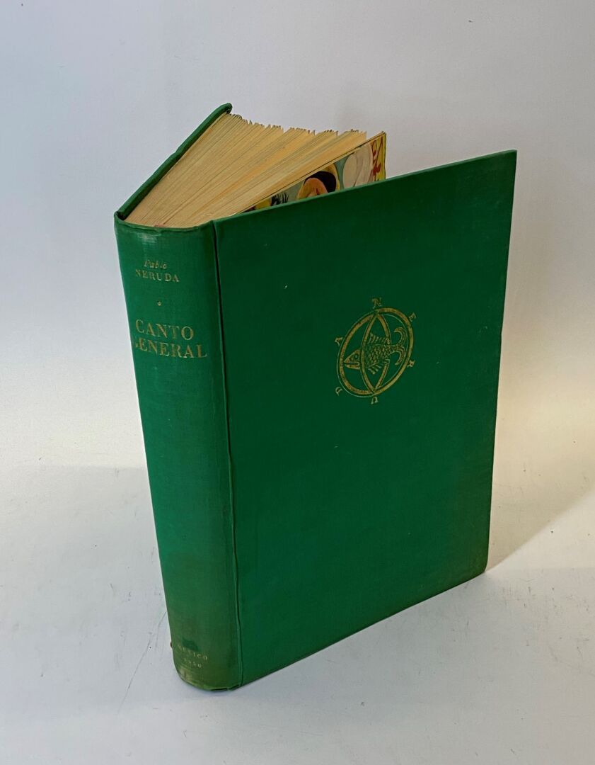 Null 巴勃罗-聂鲁达，总歌，《土地上的兰帕拉》。Tome I.墨西哥城，1950年。

有编号的副本，有巴勃罗-聂鲁达的献词。

在文件夹中。绿布装订。