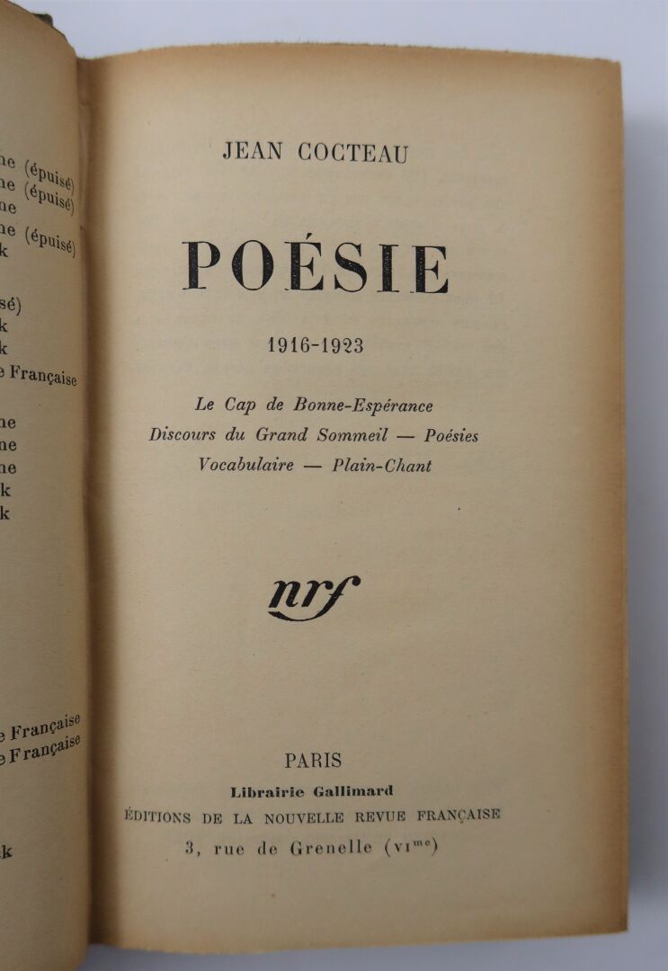 Null Lot von drei Büchern :

COCTEAU (Jean). Poesie. 1916-1923. Das Kap der Gute&hellip;