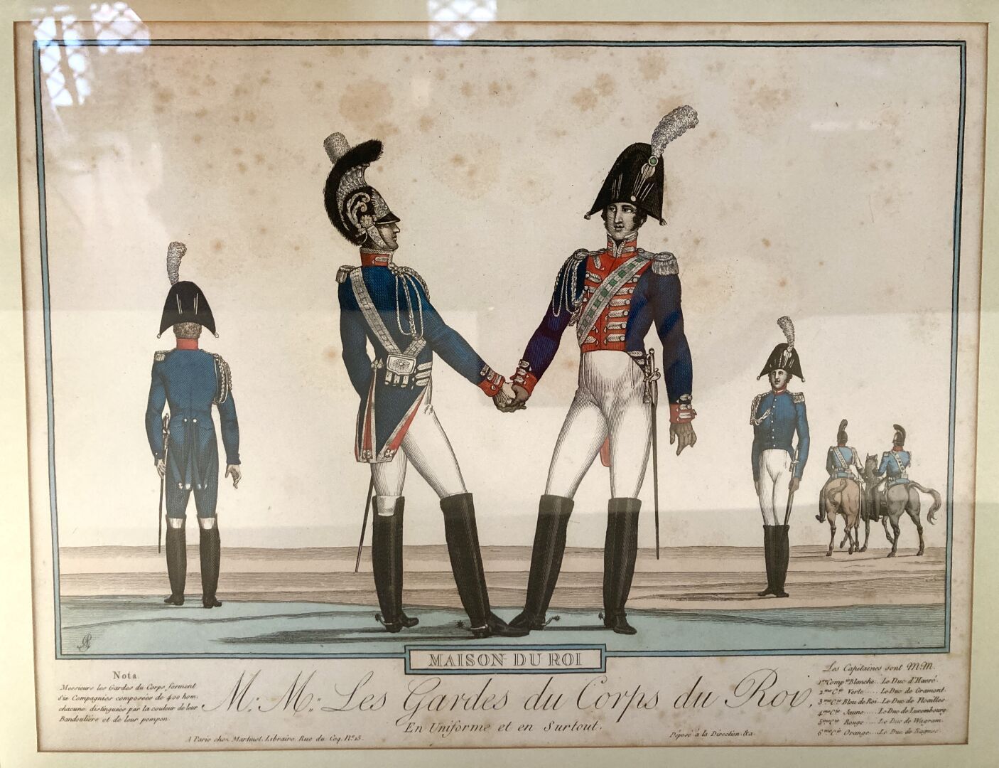 Null MARTINET（在）MAISON DU ROI（1814）。

- 国王的宪兵们。巴黎，马丁内特。

雕版和彩版。在玻璃下装裱。37 x 27厘米。&hellip;