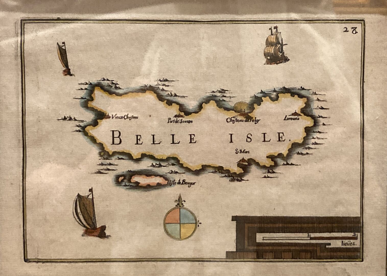Null Incisione a colori raffigurante "Belle-Île
XVIII secolo (incorniciato)