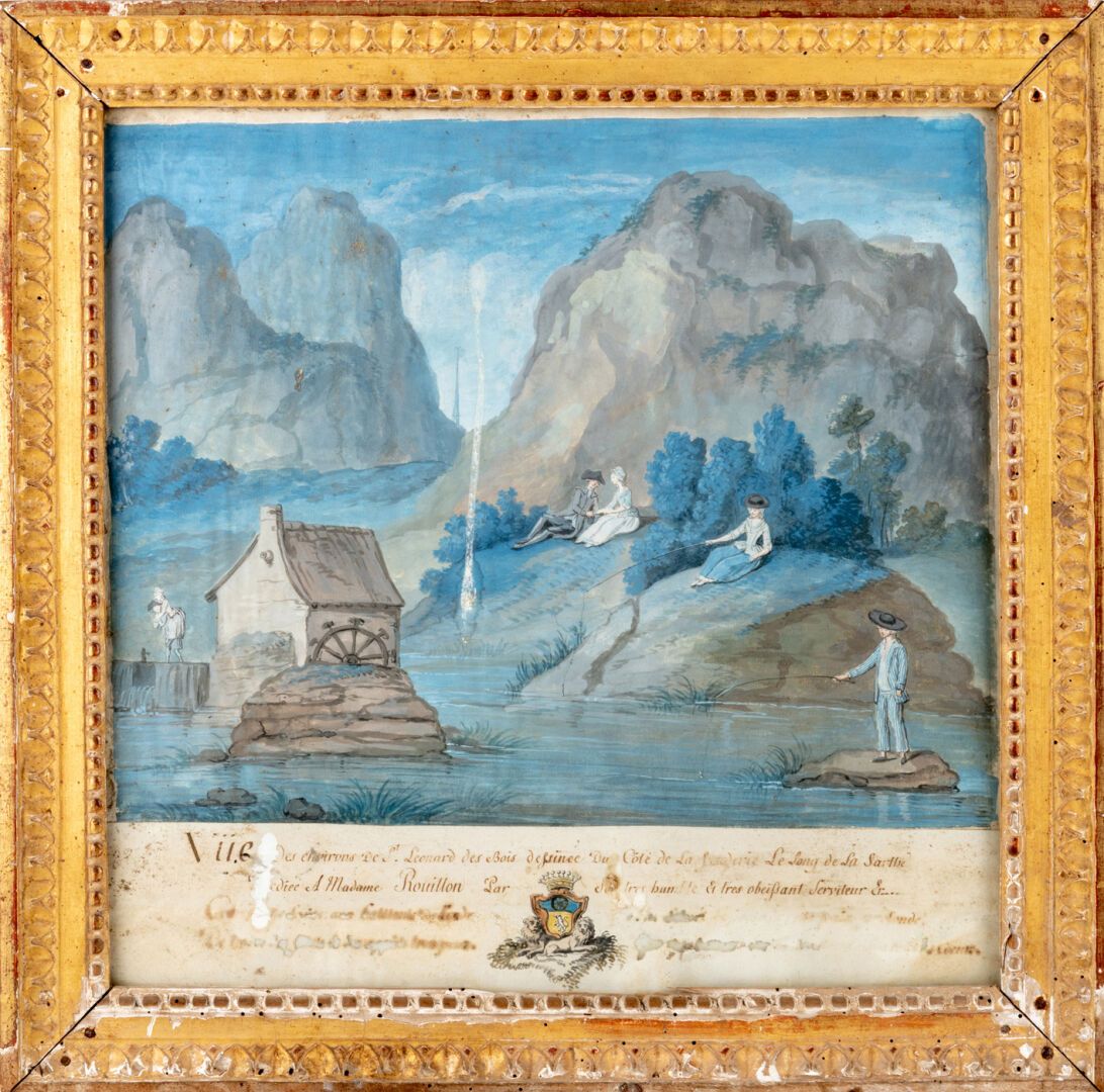 Null 18世纪的法国学校
圣莱昂纳德-德-博伊斯周围的景色
水粉画 
32 x 32 cm 
(污渍和事故)