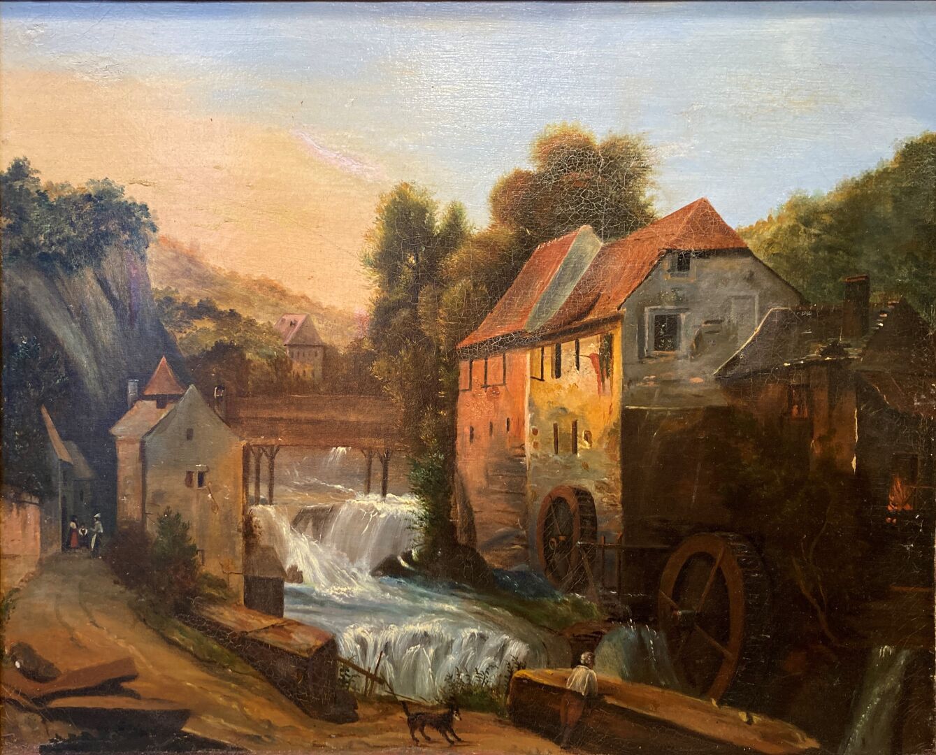 Null ECOLE FIN XIXème siècle 
Paysage au moulin 
Huile sur toile encadrée
58 x 7&hellip;