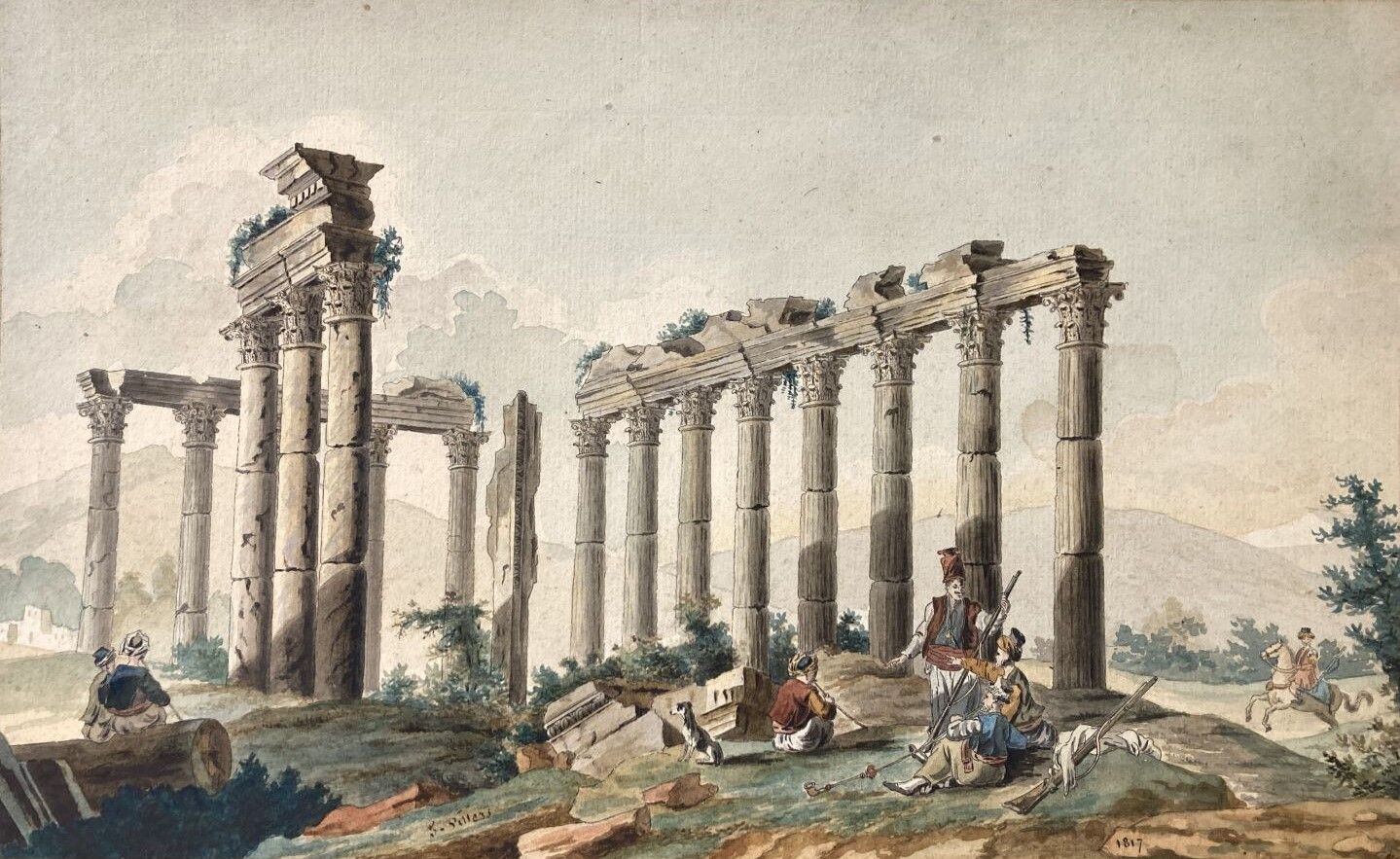 Null F. VILLERS (Actif en 1817)
Fumeurs orientaux dans les ruines
Plume et encre&hellip;